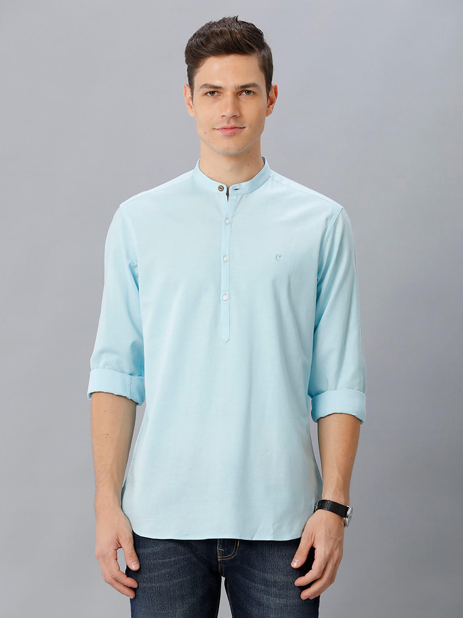 mens blue solid regular fit cotton linen shirt