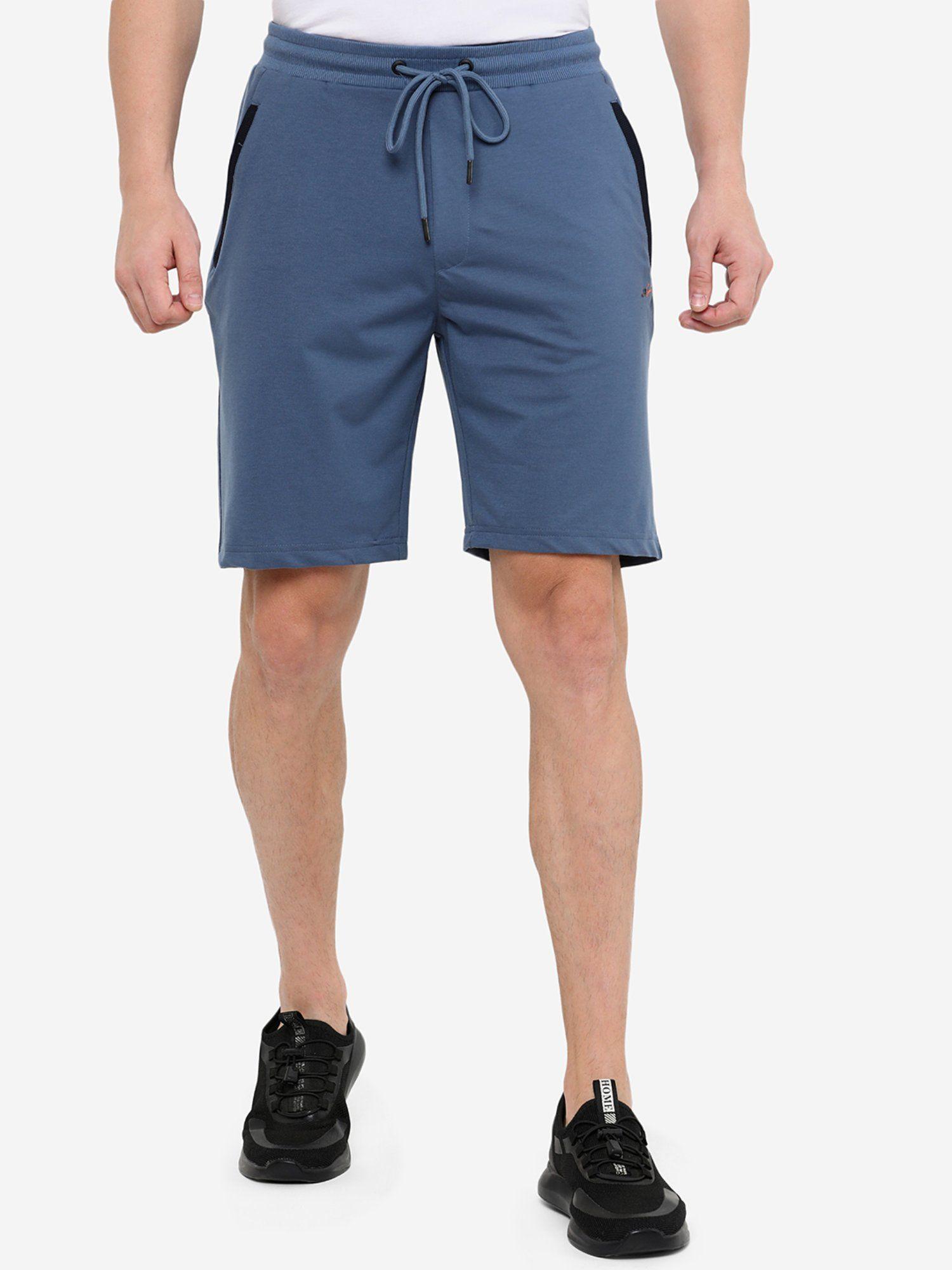 mens blue solid regular fit shorts