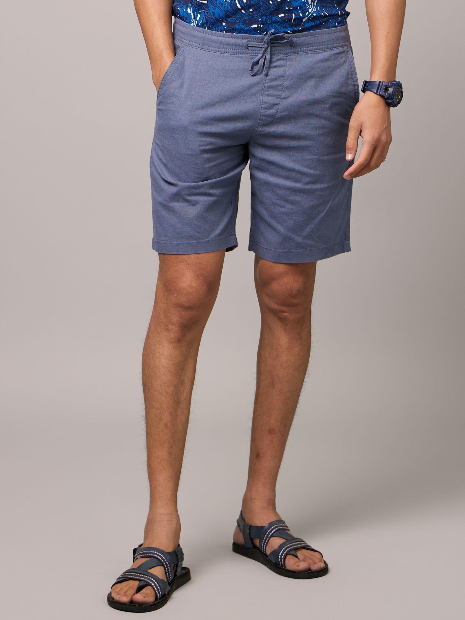 mens blue solid shorts