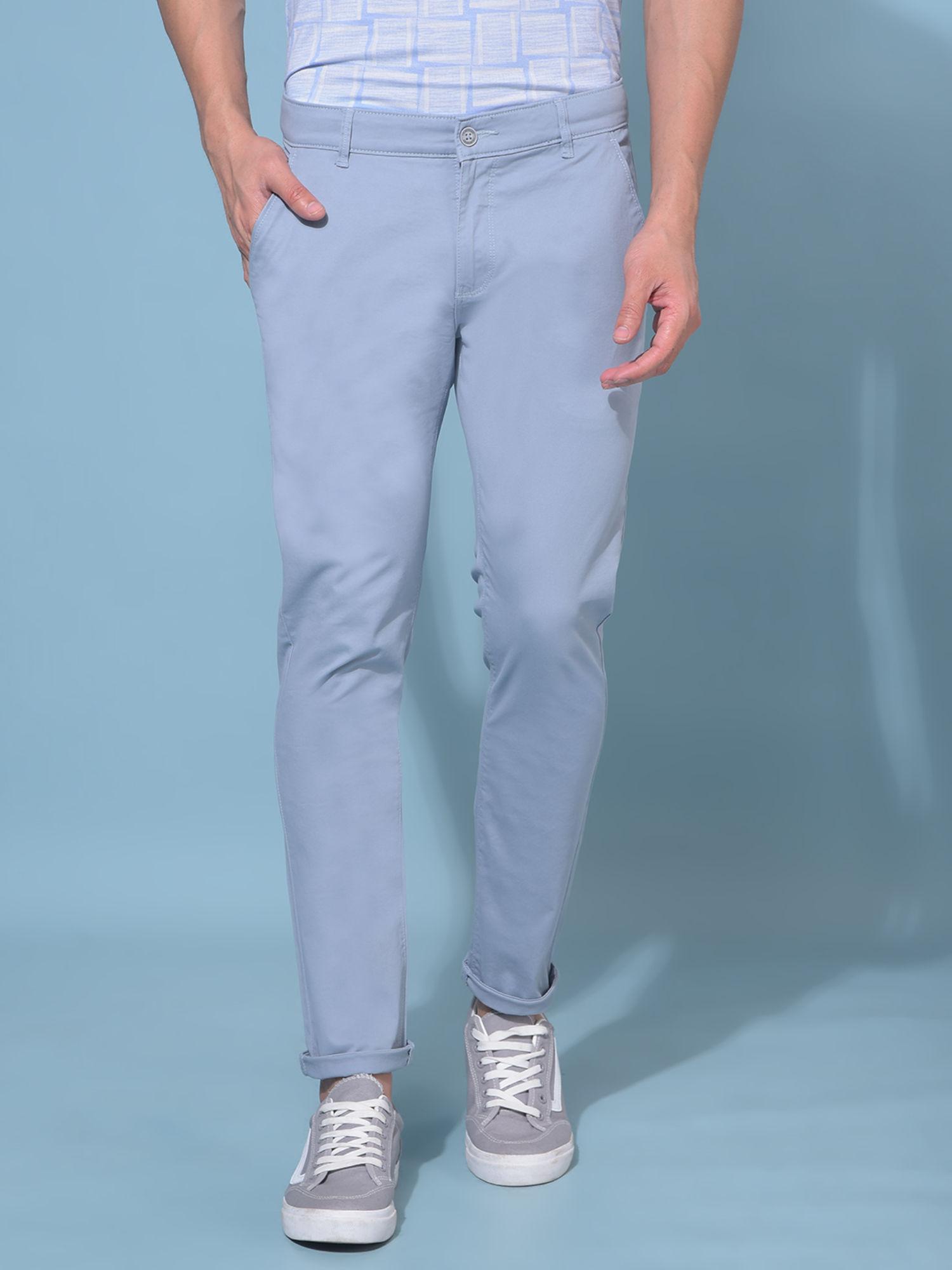 mens blue stretchable cotton trousers