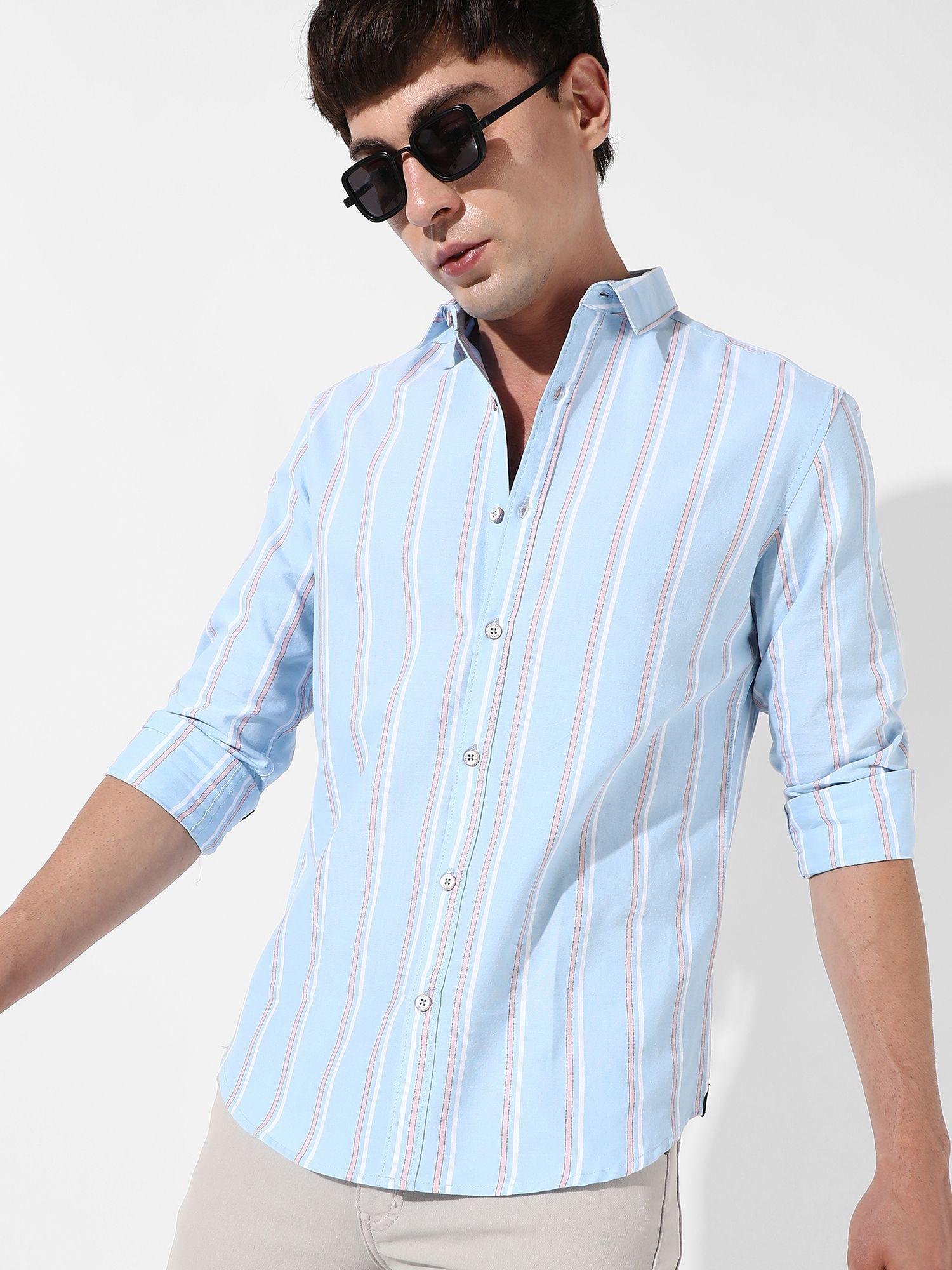 mens blue striped cotton shirt