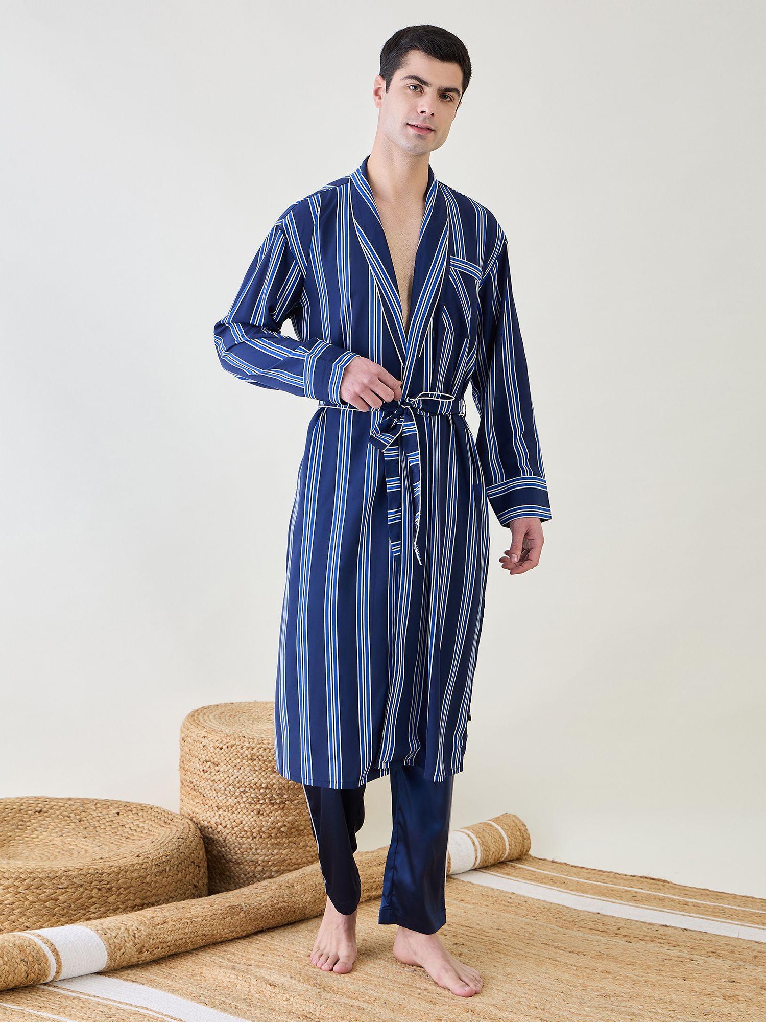 mens blue striped night robe