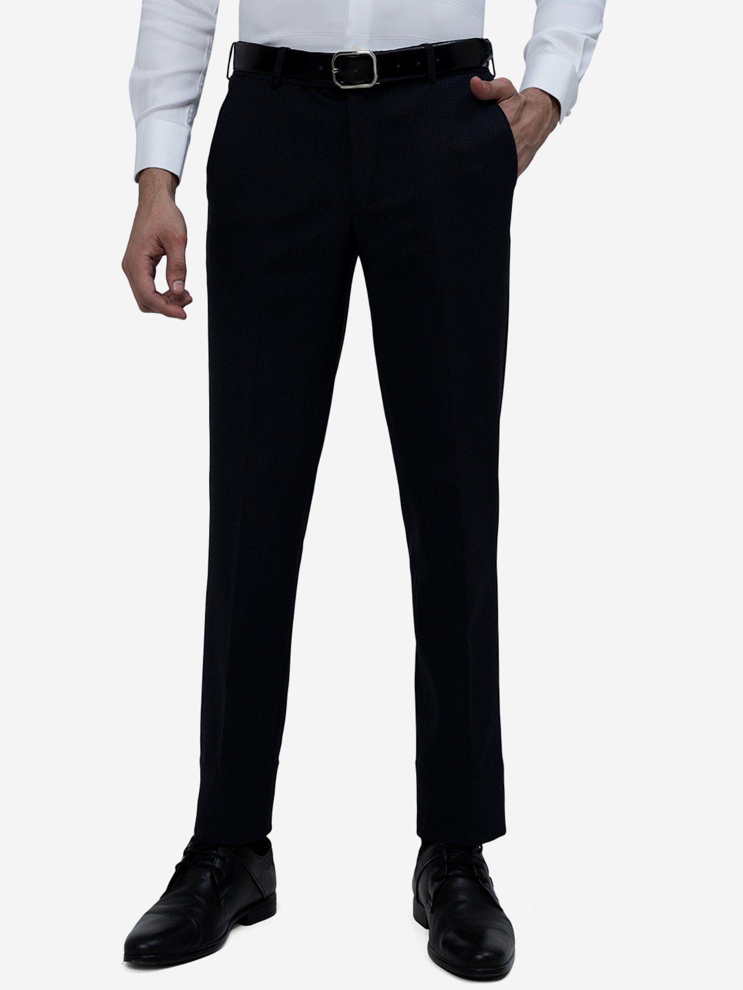 mens blue terry rayon slim fit solid formal trouser