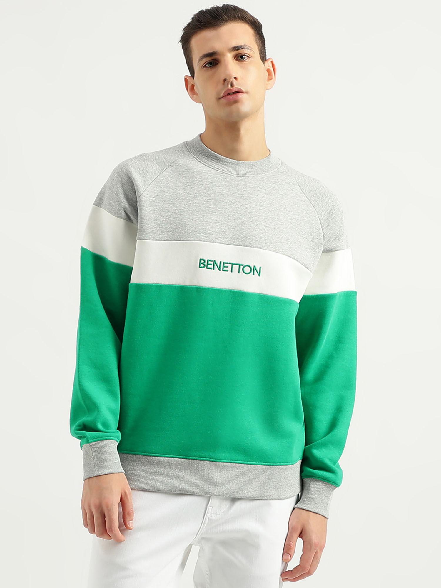 mens boxy fit round neck color block sweatshirt