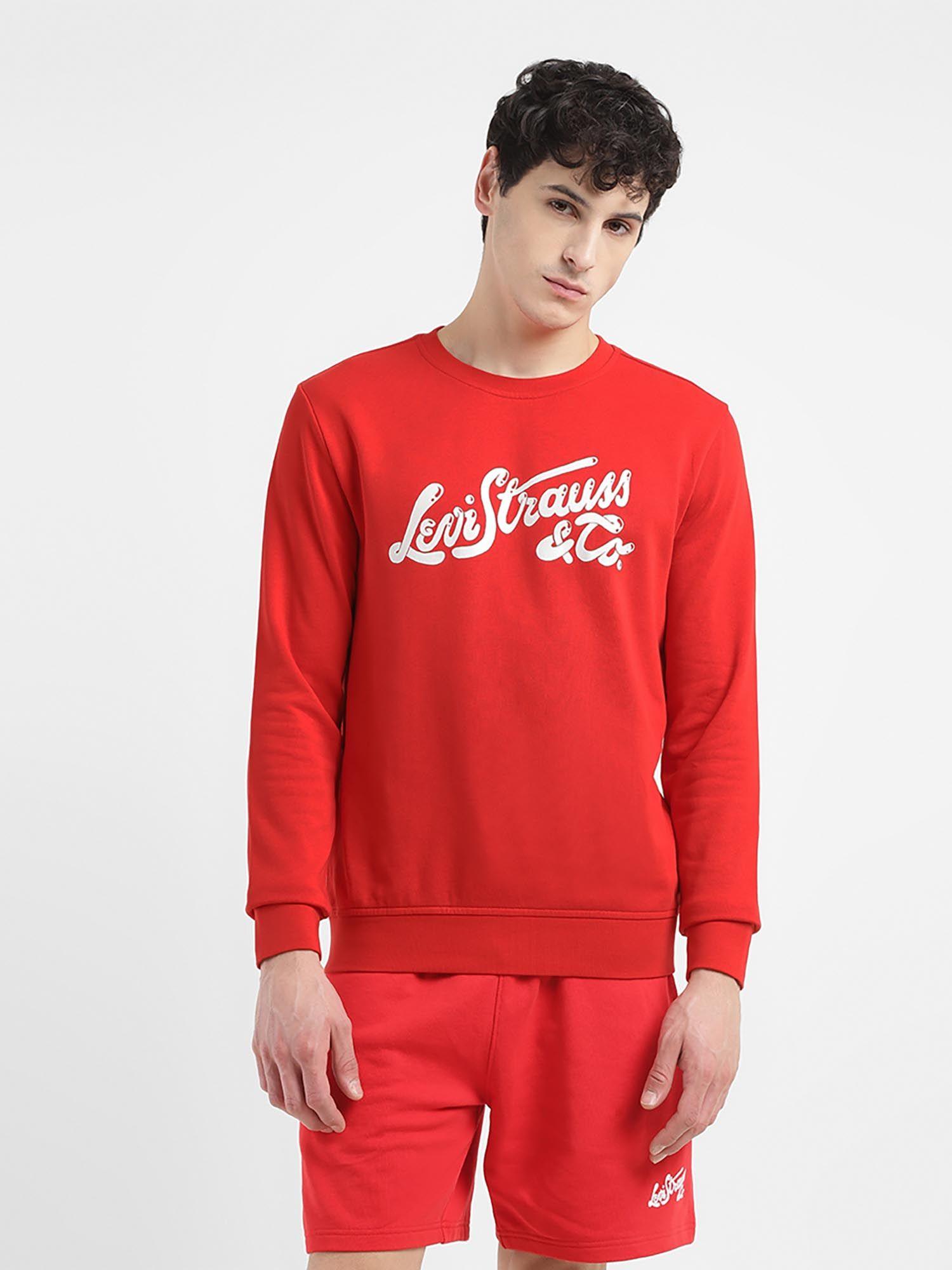 mens brand logo red crew neck sweatshirt