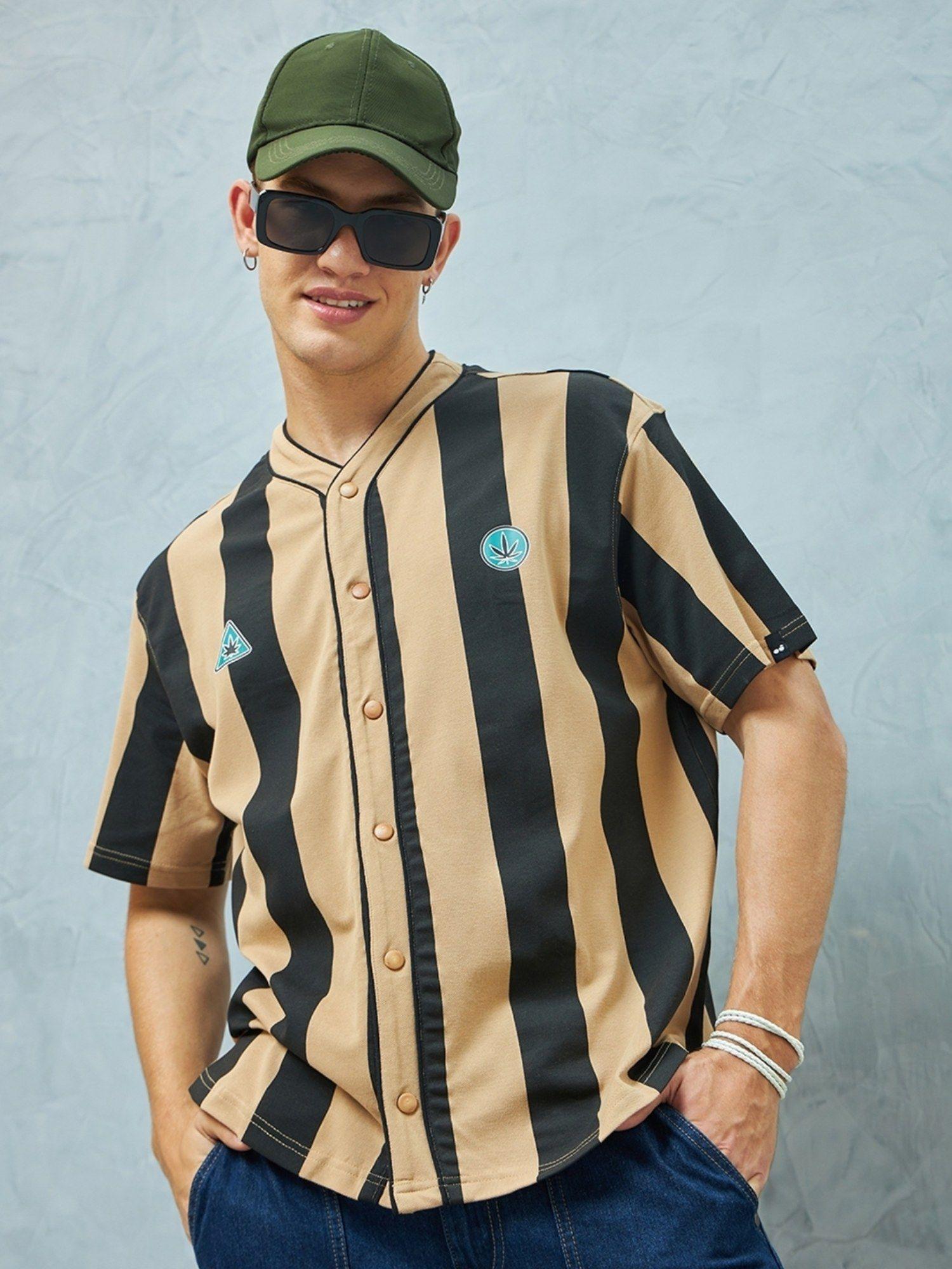 mens brown & black striped oversized shirt