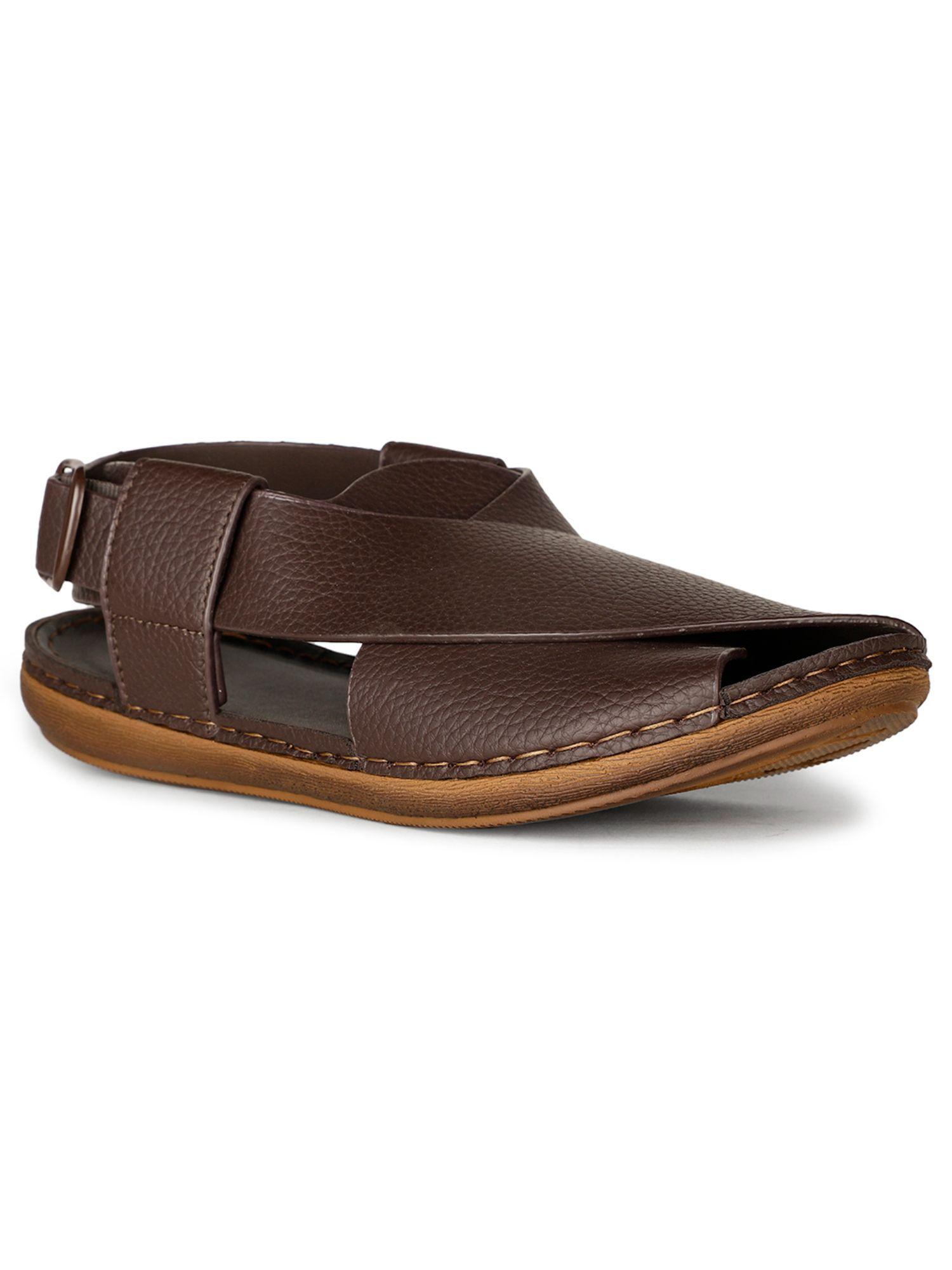 mens brown buckle casual sandals