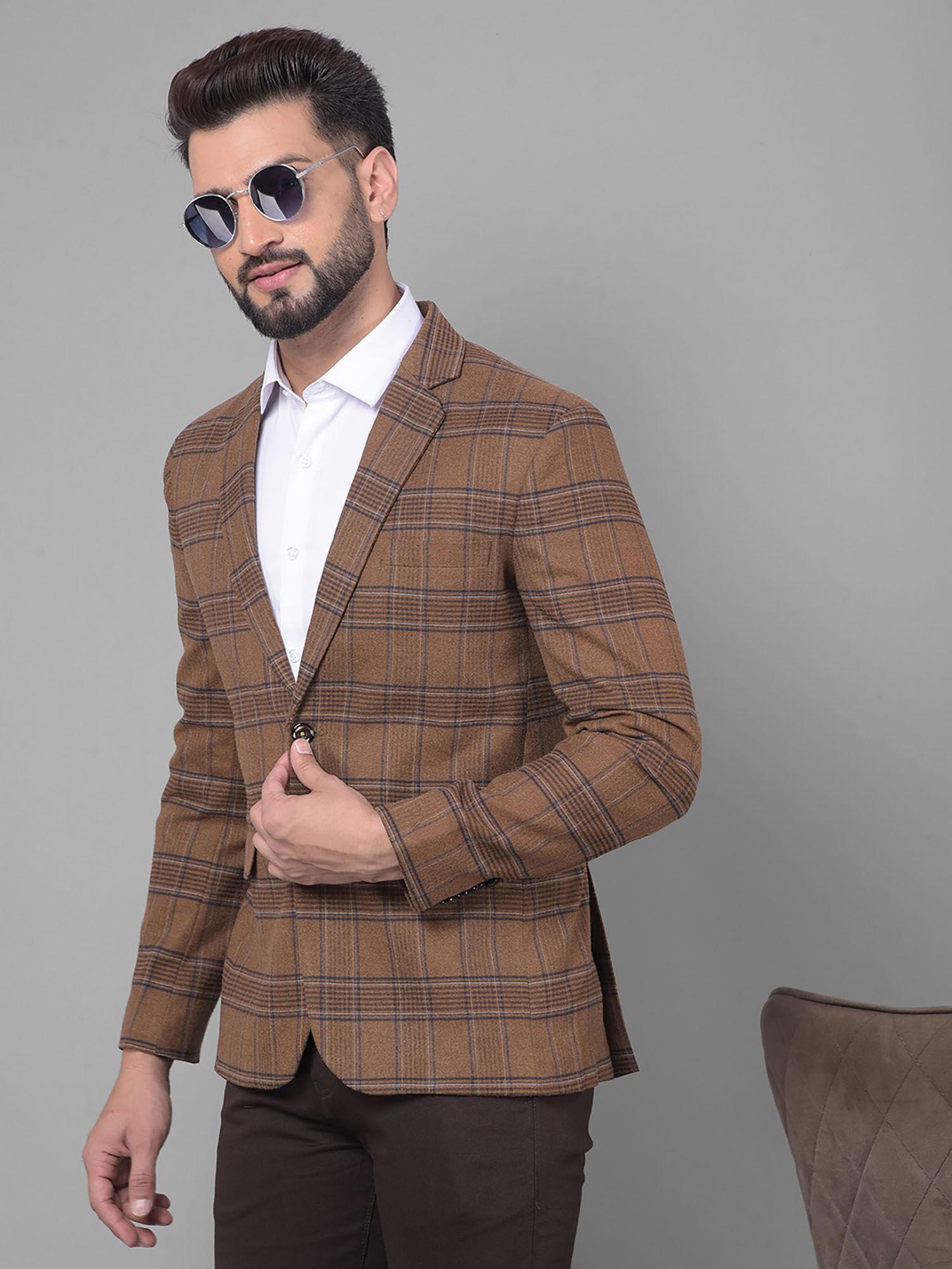 mens brown checked blazer