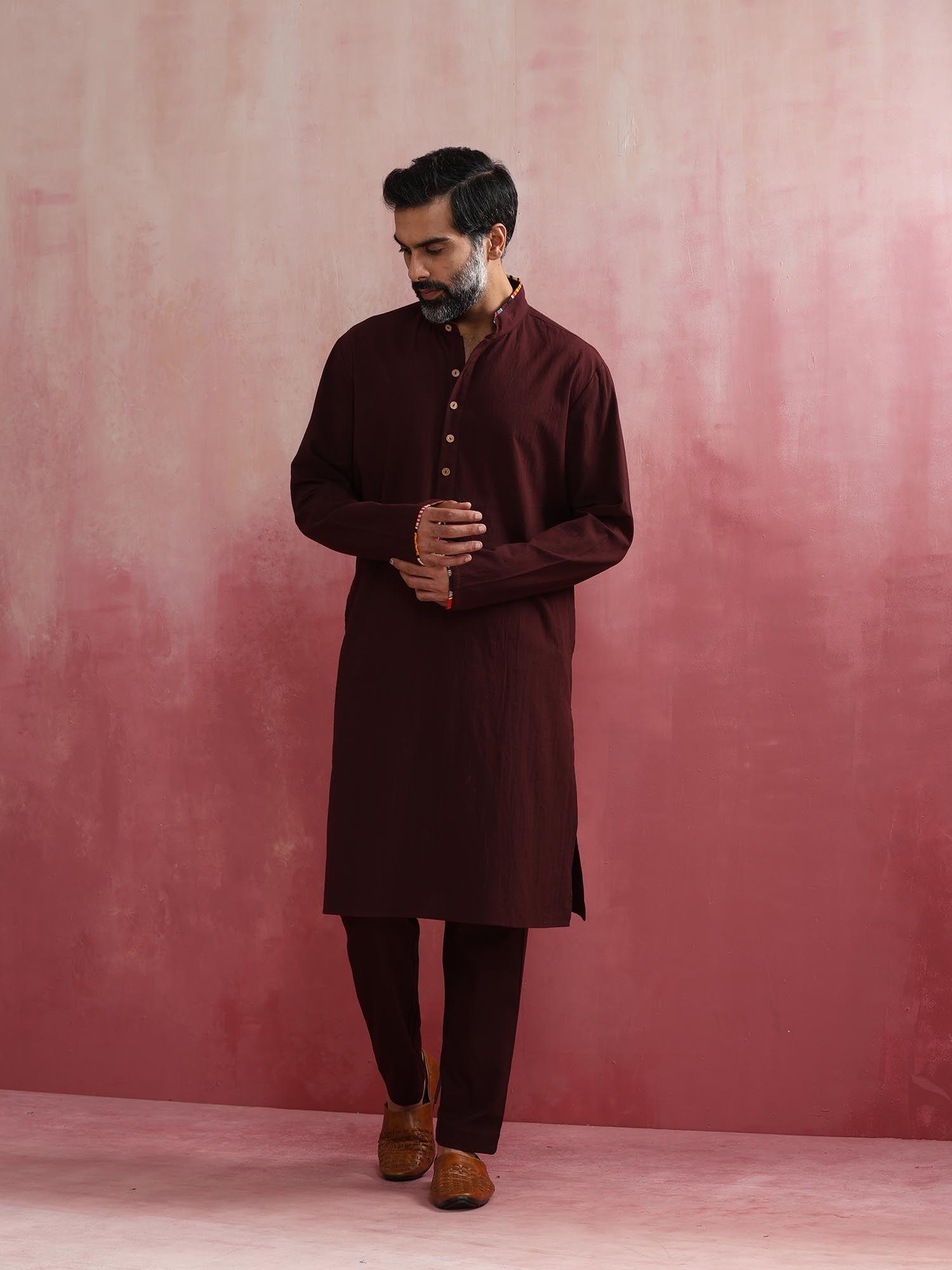 mens brown cola mandarin collar kurta