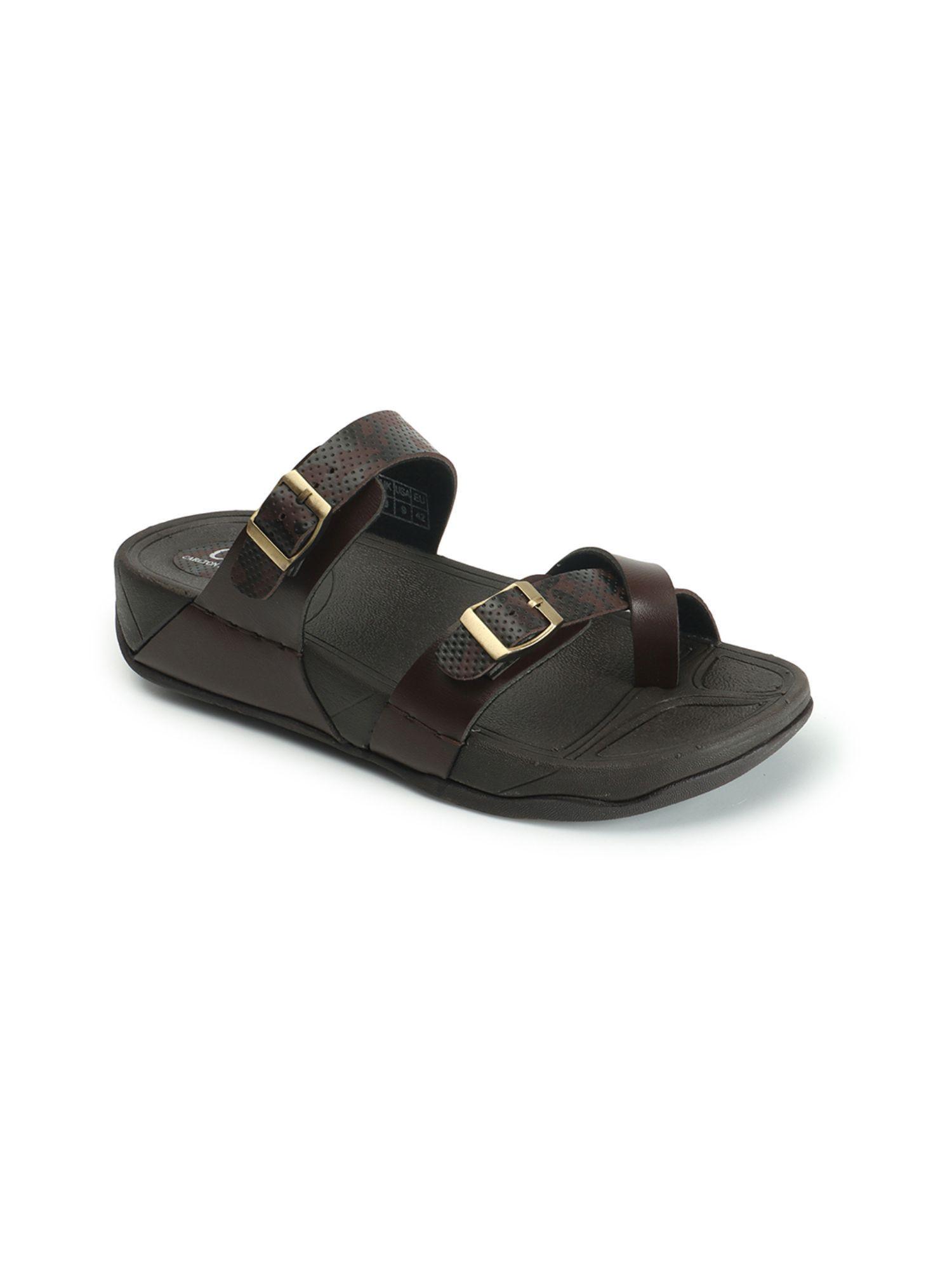 mens brown color solid buckle sandals