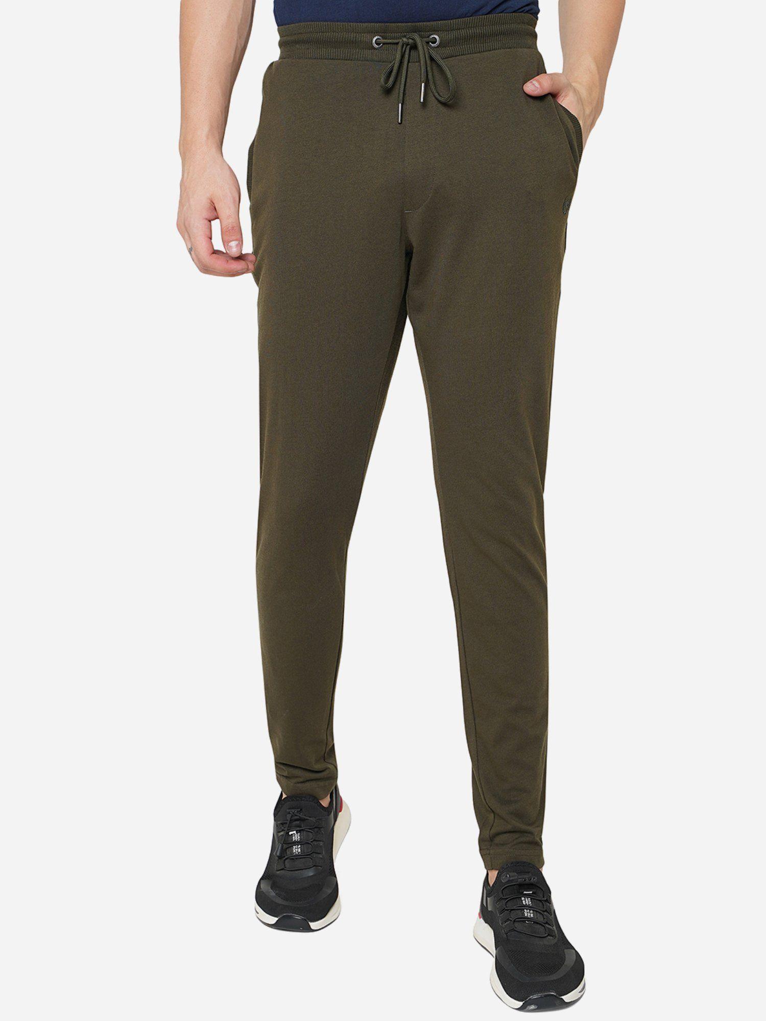 mens brown cotton blend slim fit solid track pant