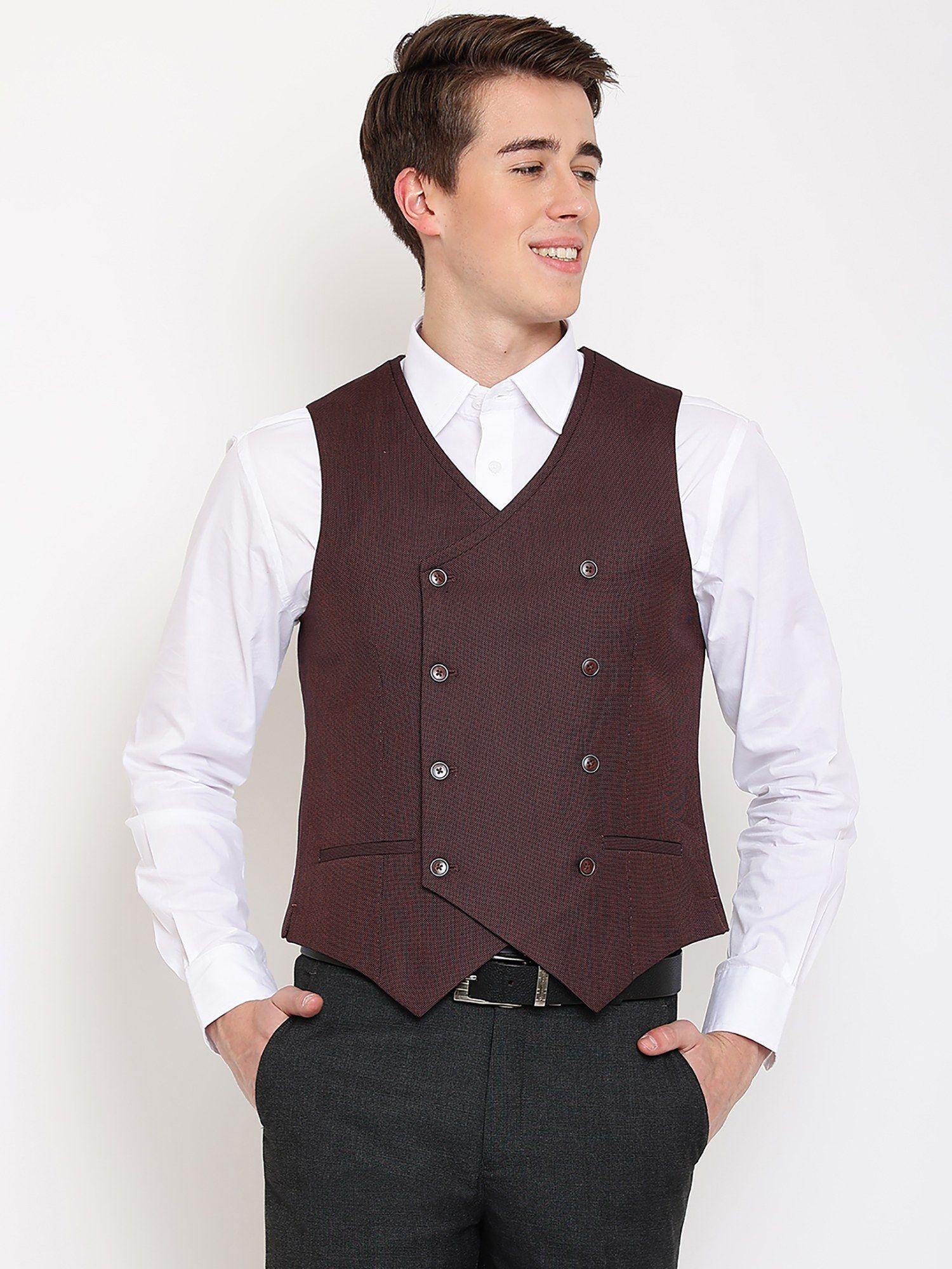 mens brown double breasted waist coat