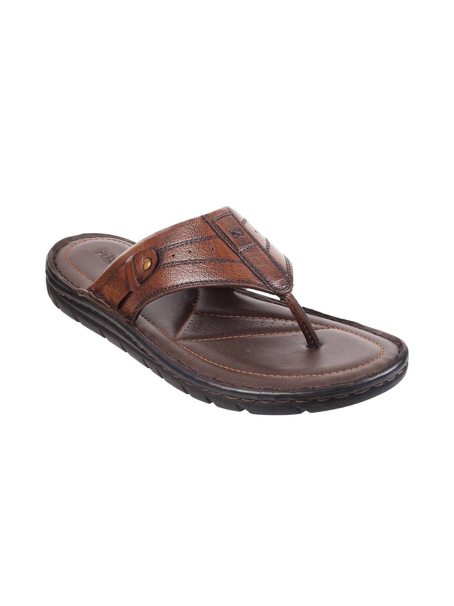 mens brown flat chappalsmetro mens brown leather solid-plain sliders