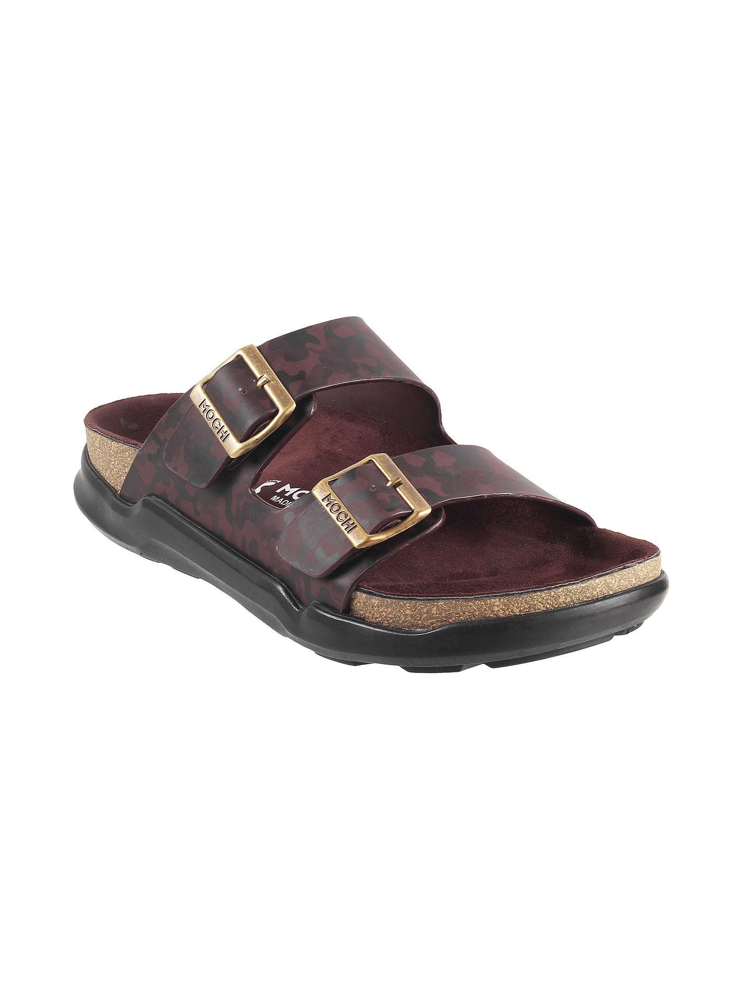 mens brown flat chappalsmochi brown camouflage sliders