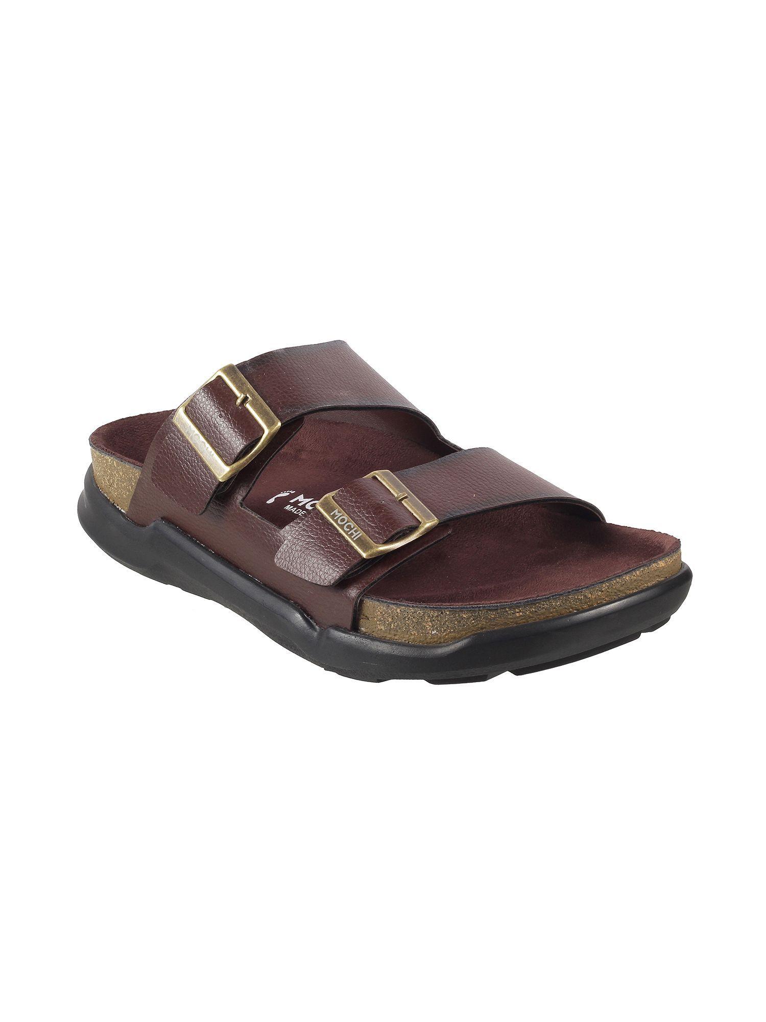 mens brown flat chappalsmochi solid brown sliders