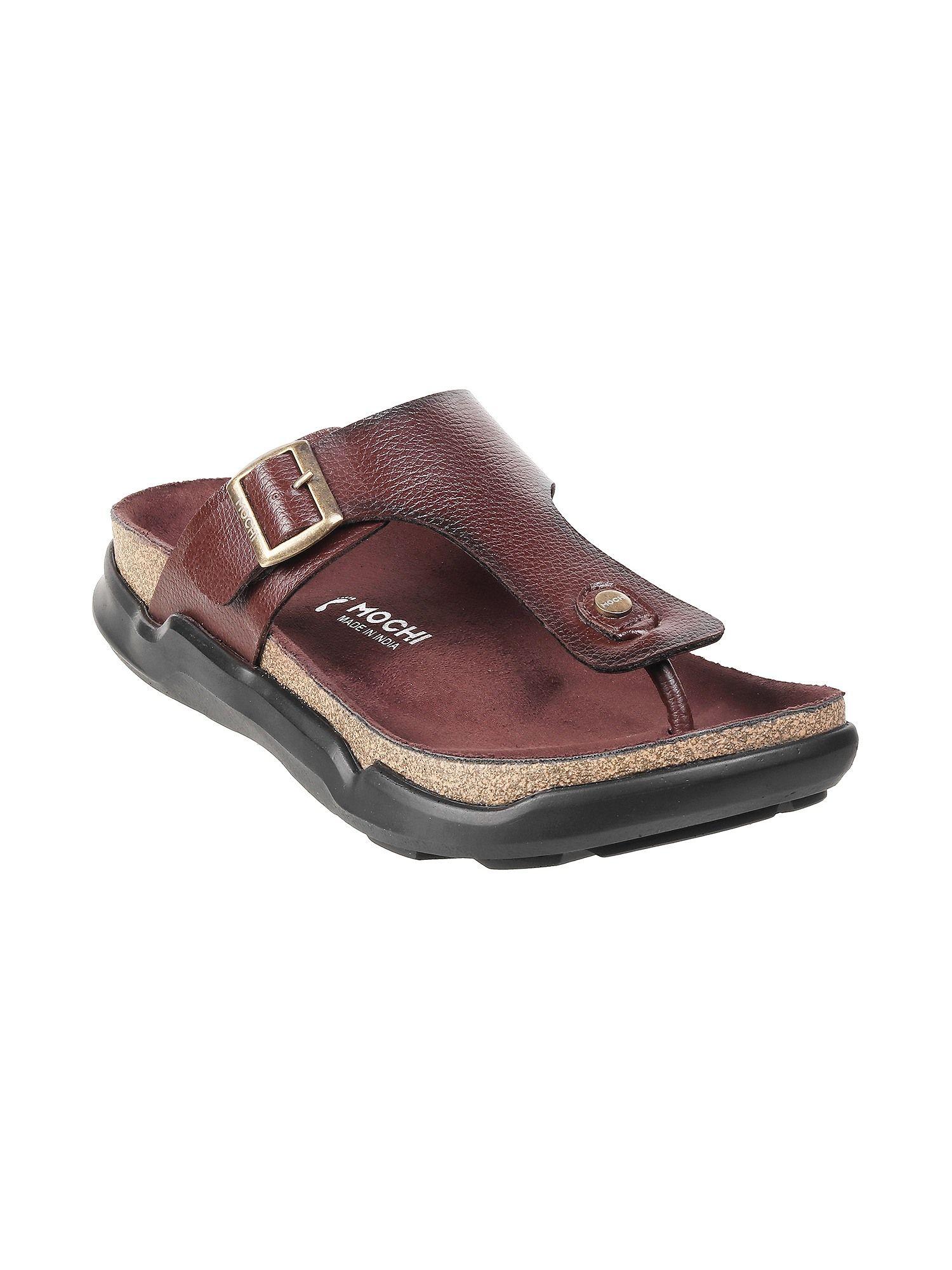 mens brown flat chappalsmochi textured brown sandals