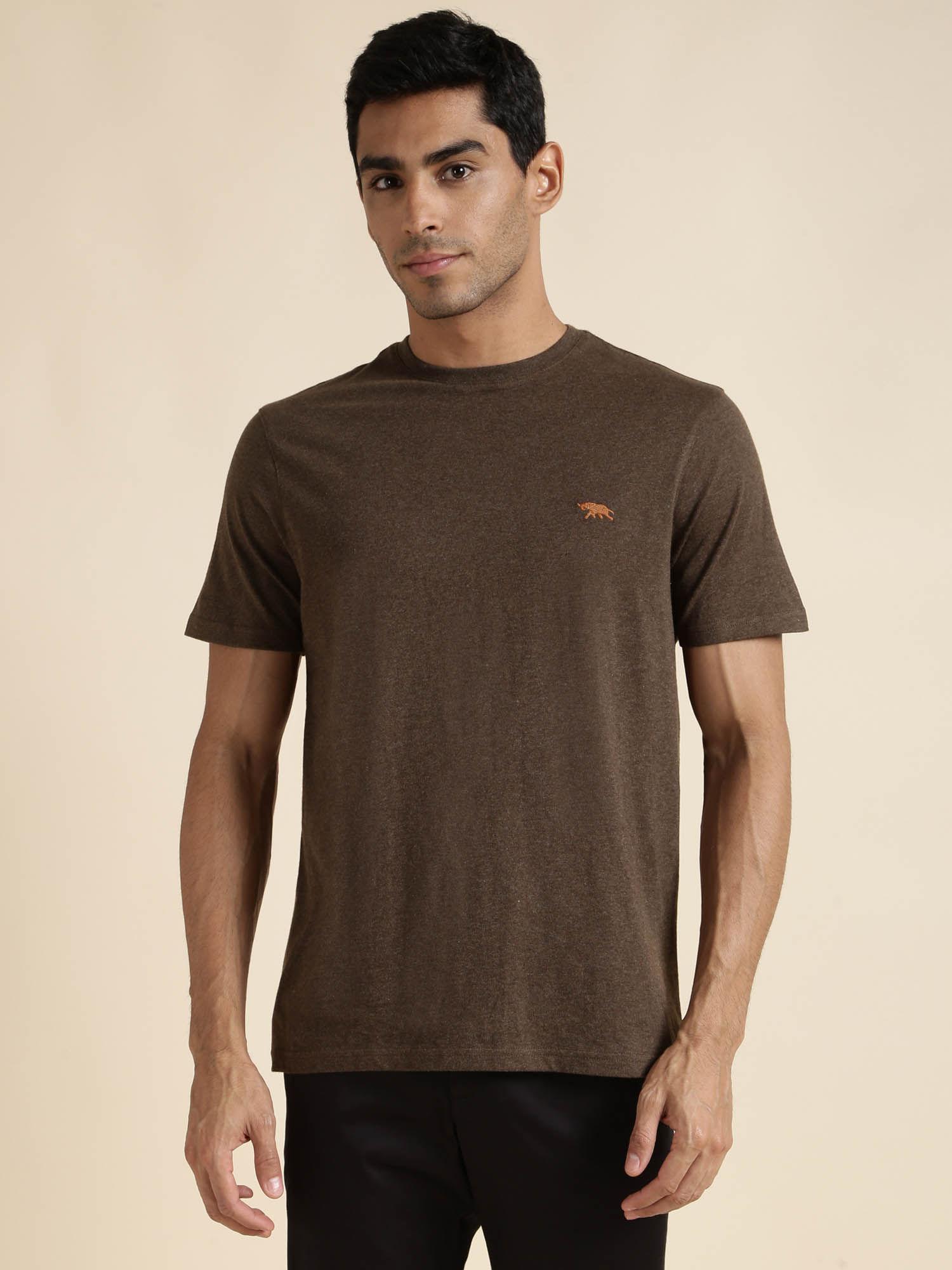 mens brown half sleeves crew neck regular fit t-shirt