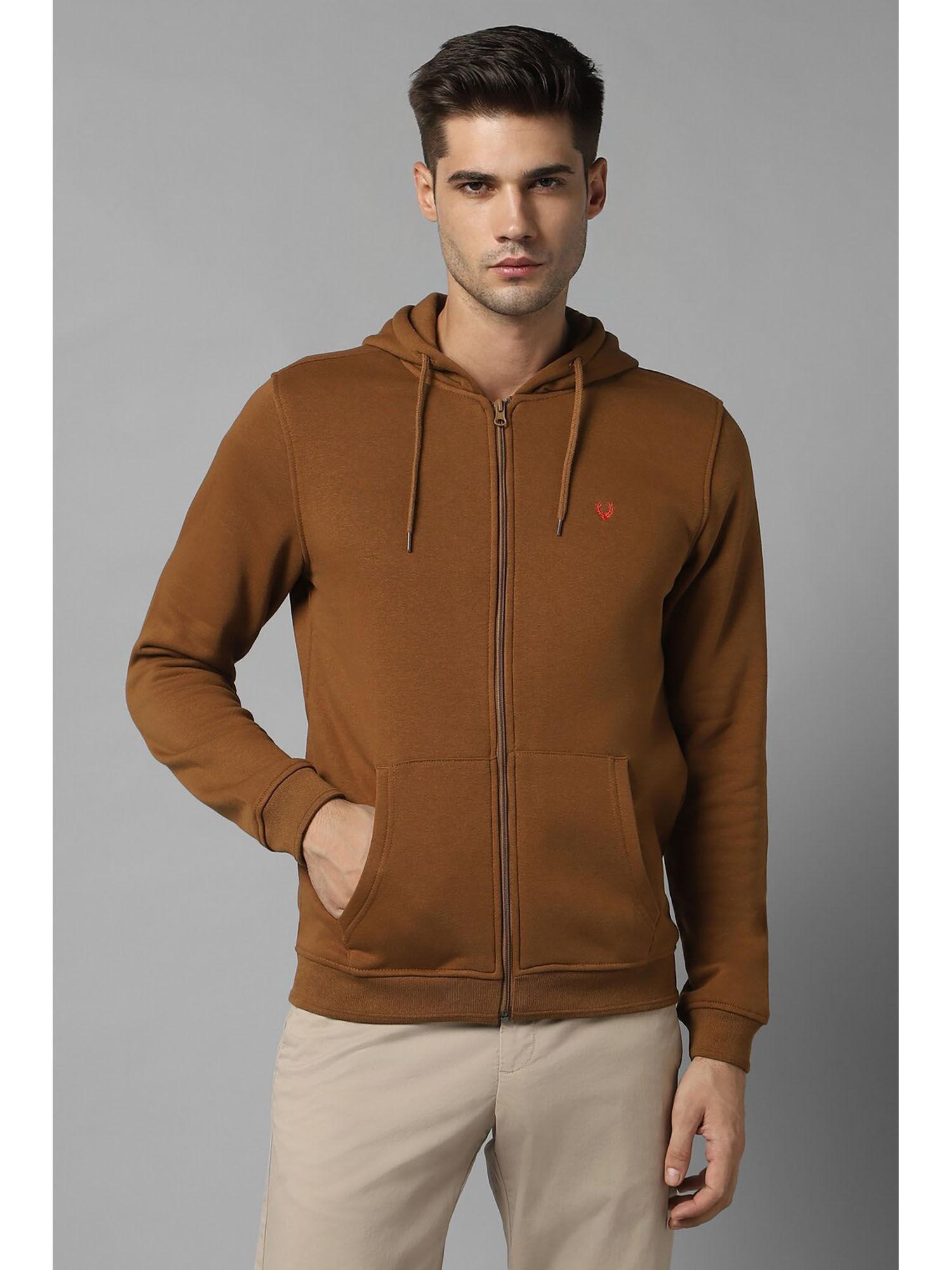 mens brown hooded neck full sleeves casual sweatshirt