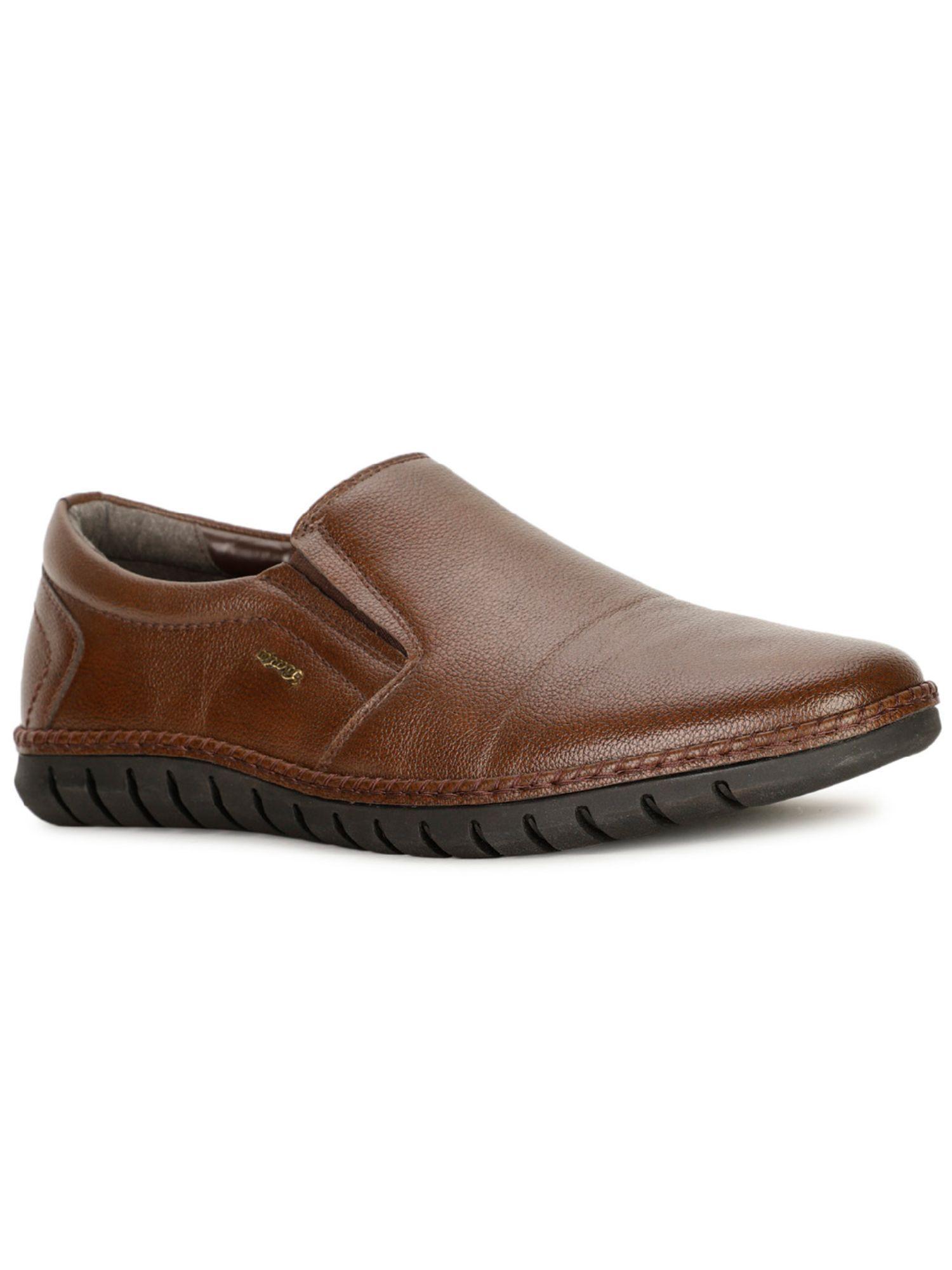 mens brown slip on formal loafers