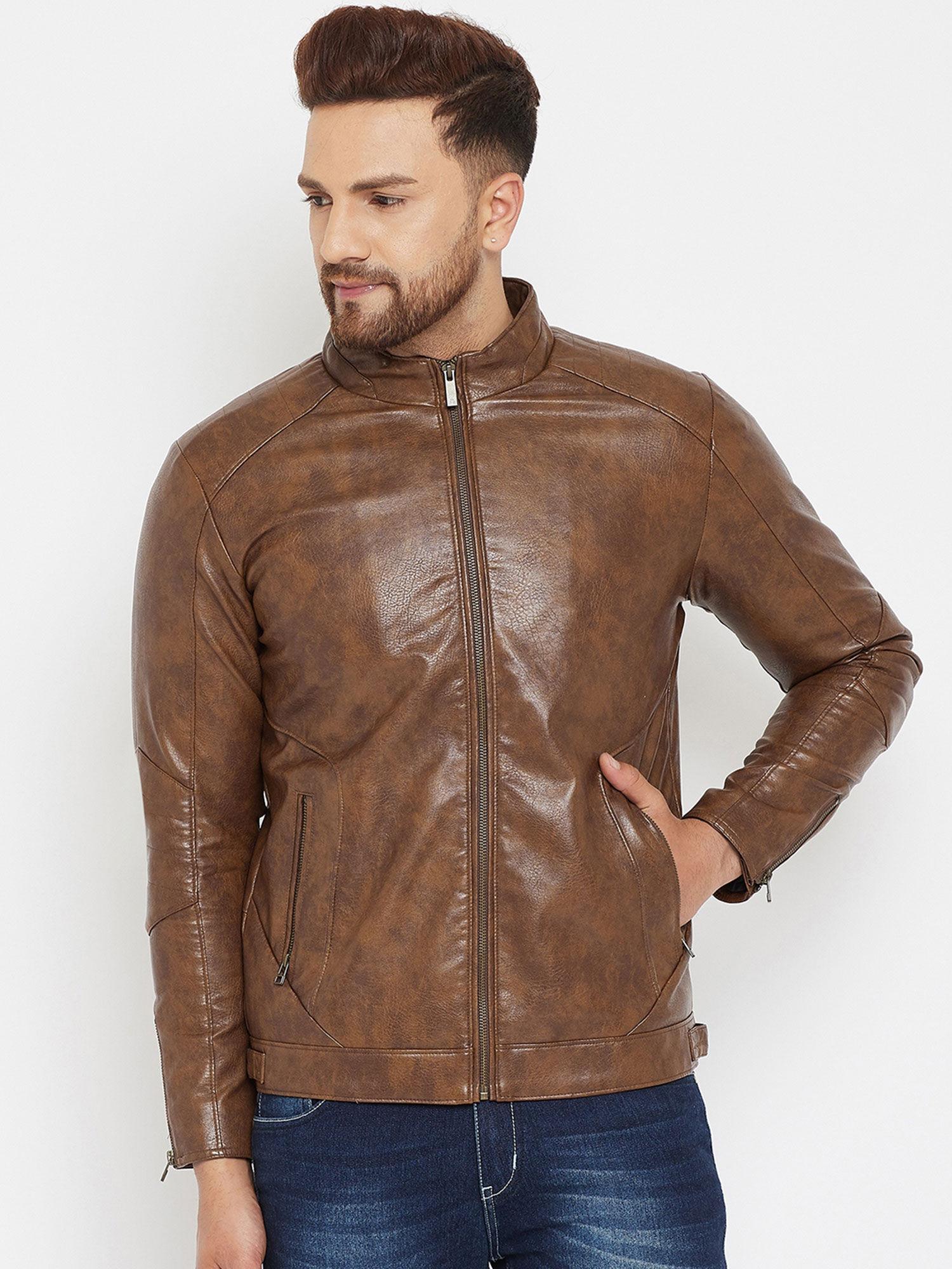 mens brown solid jacket