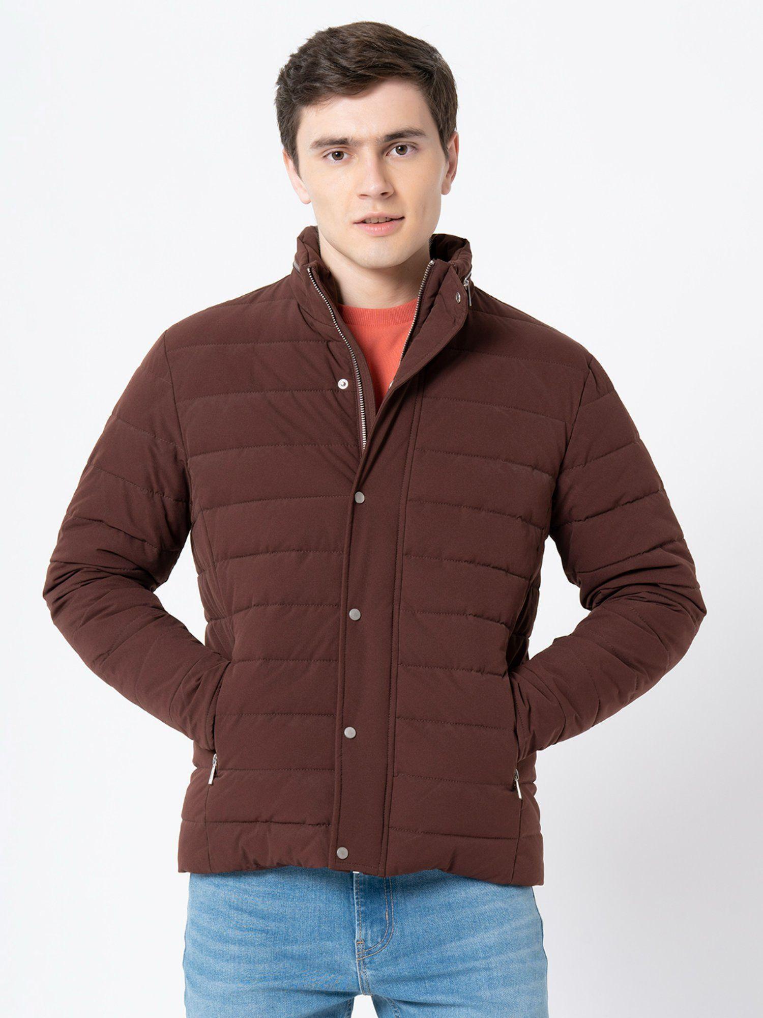 mens brown solid jacket