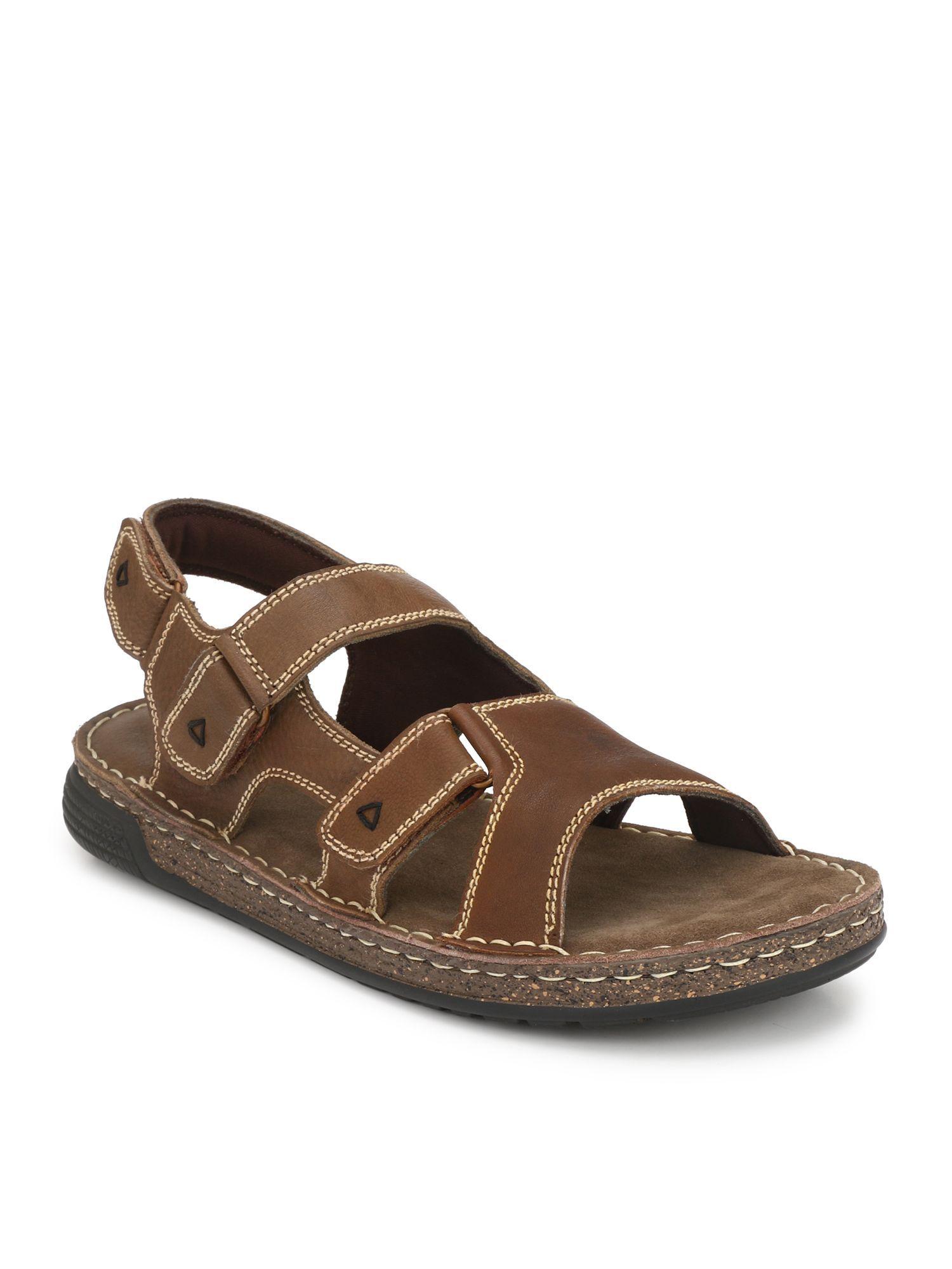 mens brown solid leather sandals