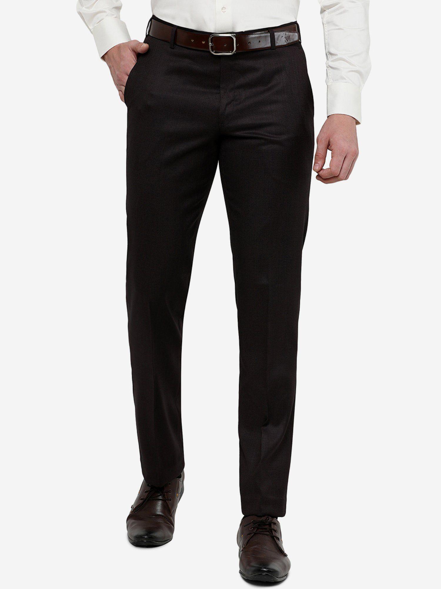 mens brown solid slim fit formal trouser