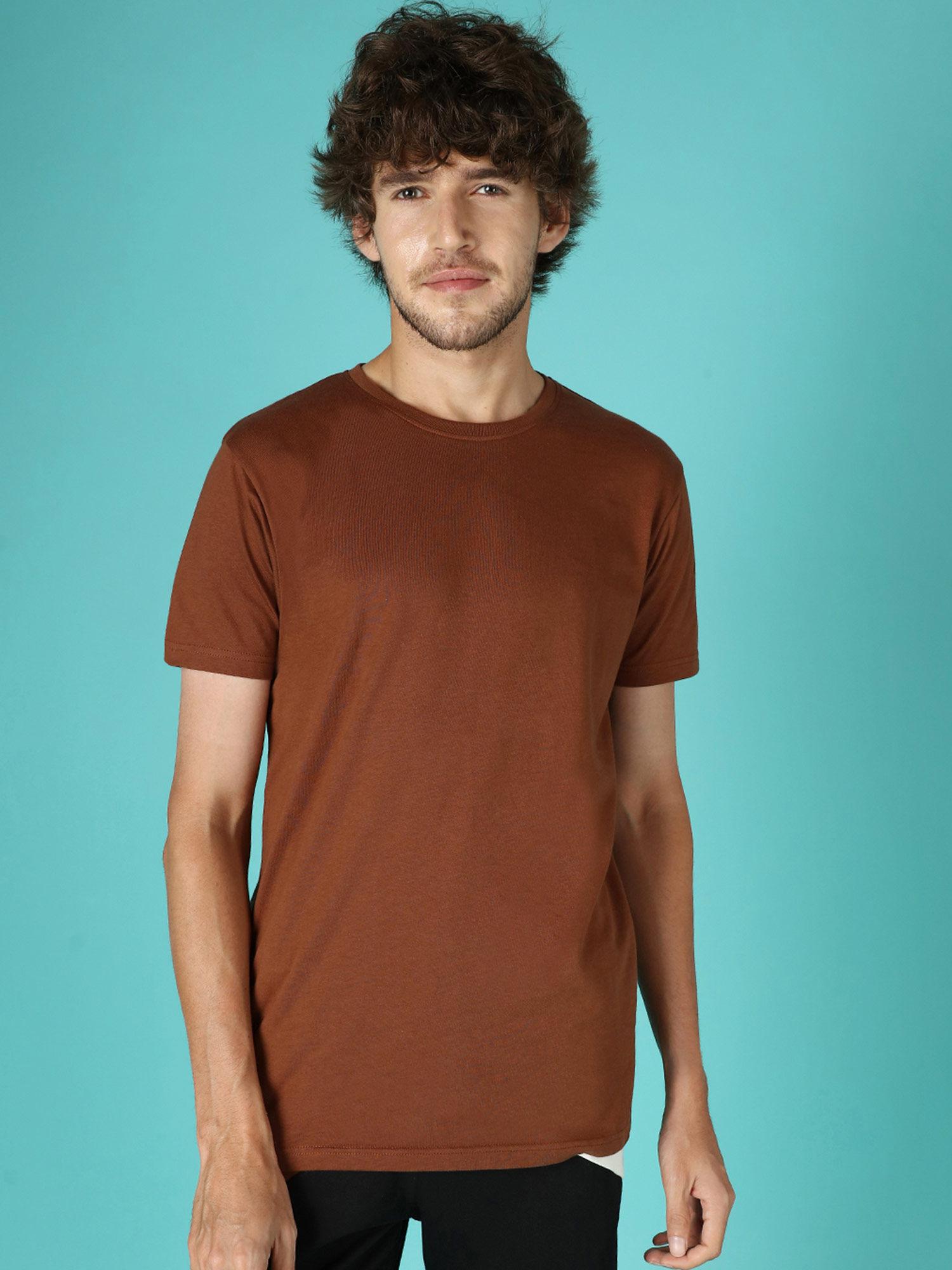 mens brown solid t-shirt