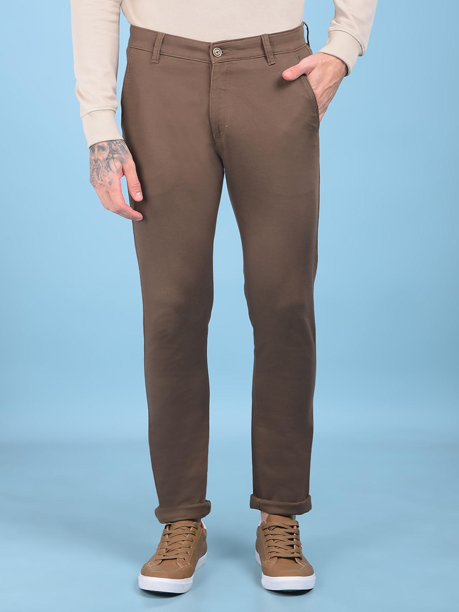 mens brown stretchable trousers
