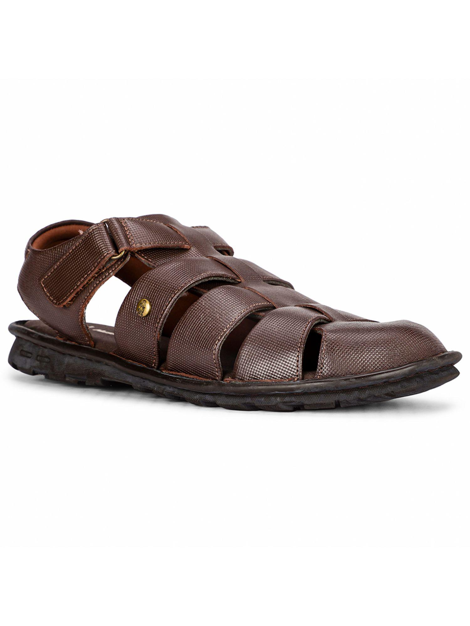 mens brown velcro casual sandals