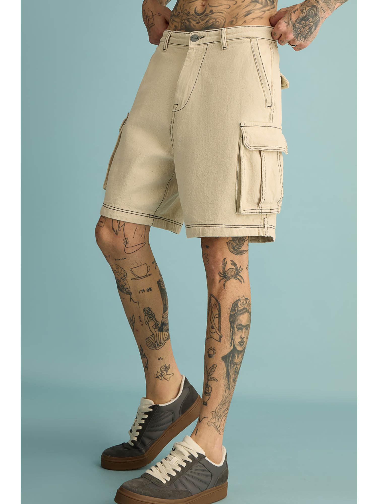 mens buff contrast-stitch cargo shorts