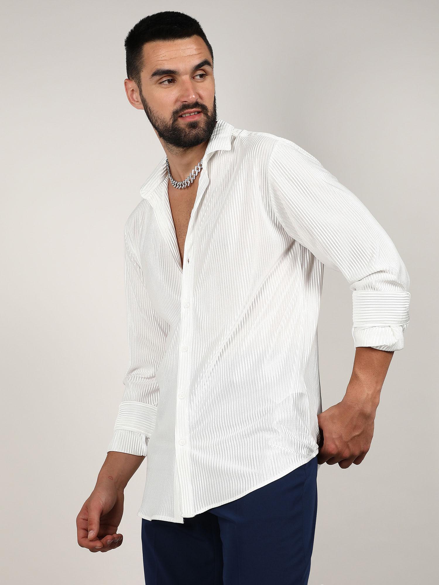 mens chalk white pleat-creased shirt