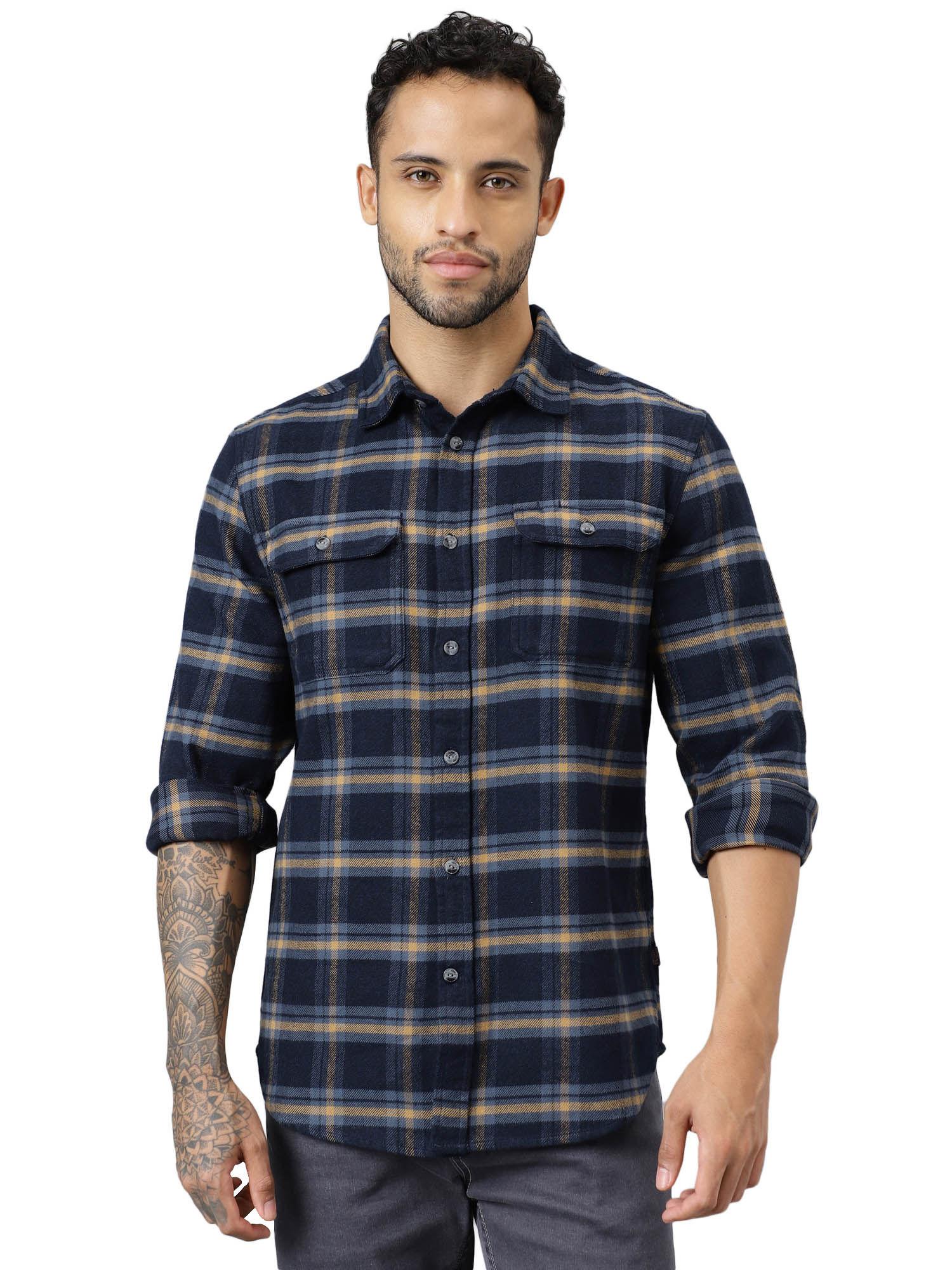 mens checks full sleeves blue casual shirt