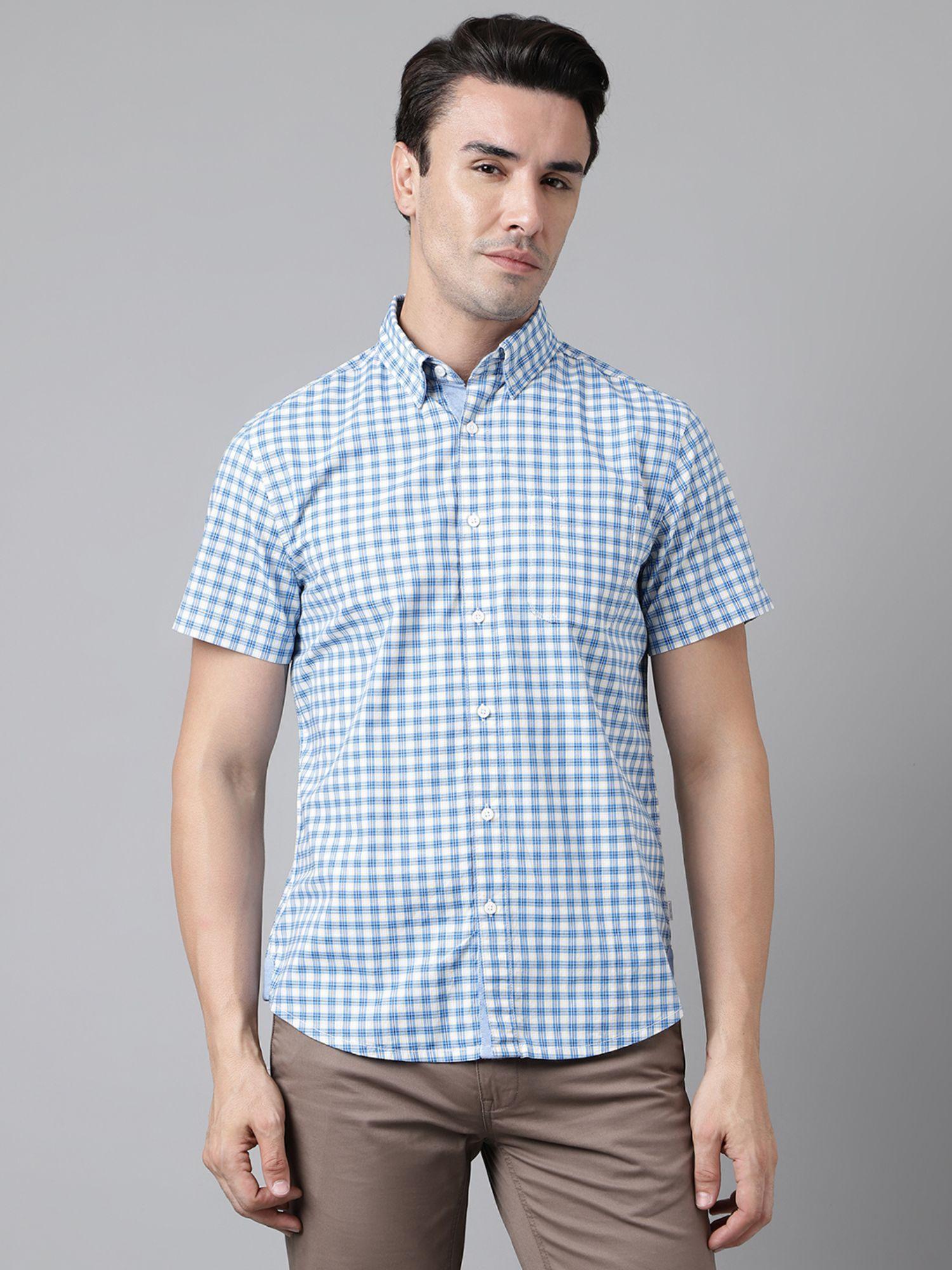 mens checks half sleeves blue casual shirt