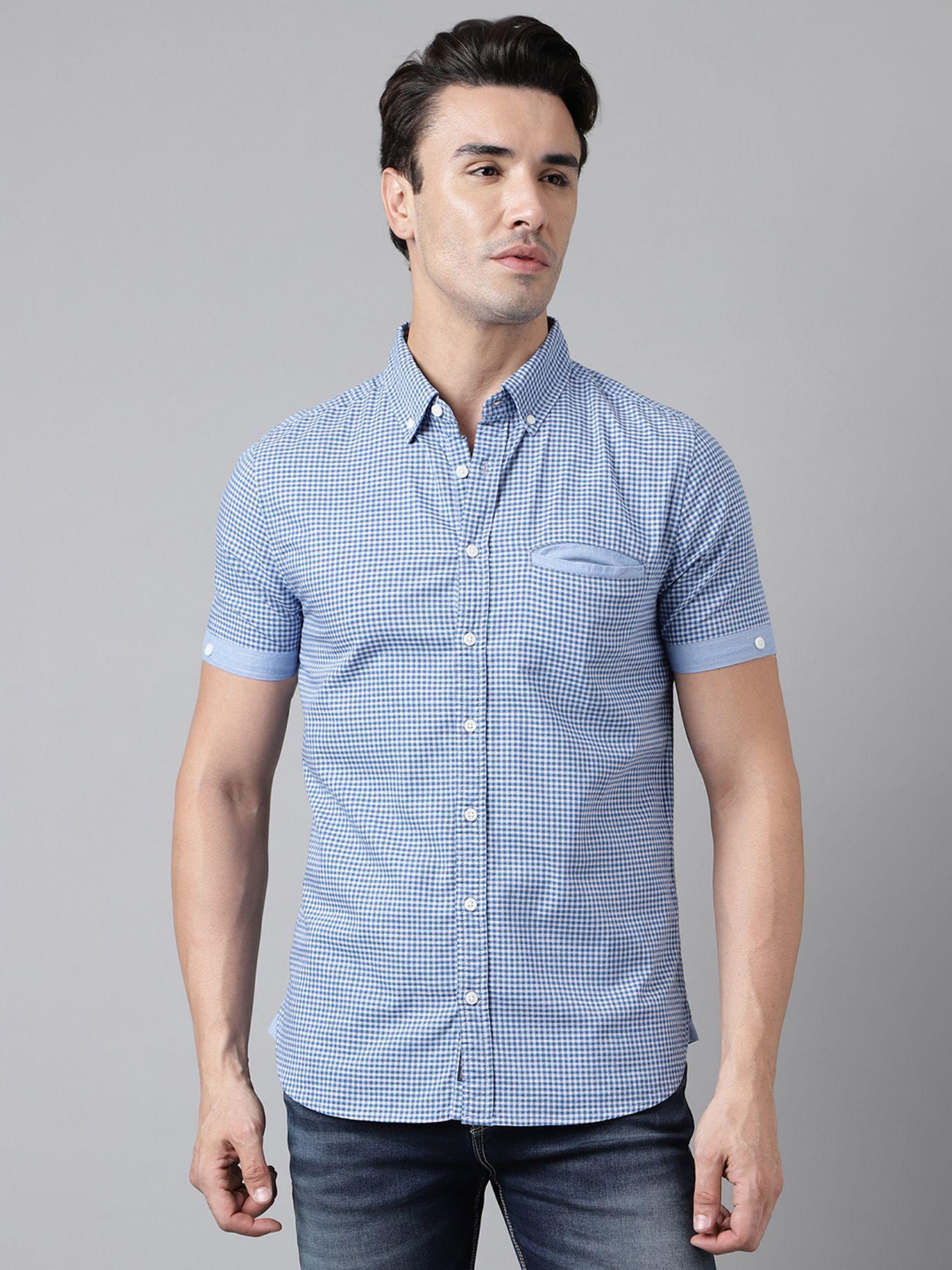 mens checks half sleeves blue casual shirt