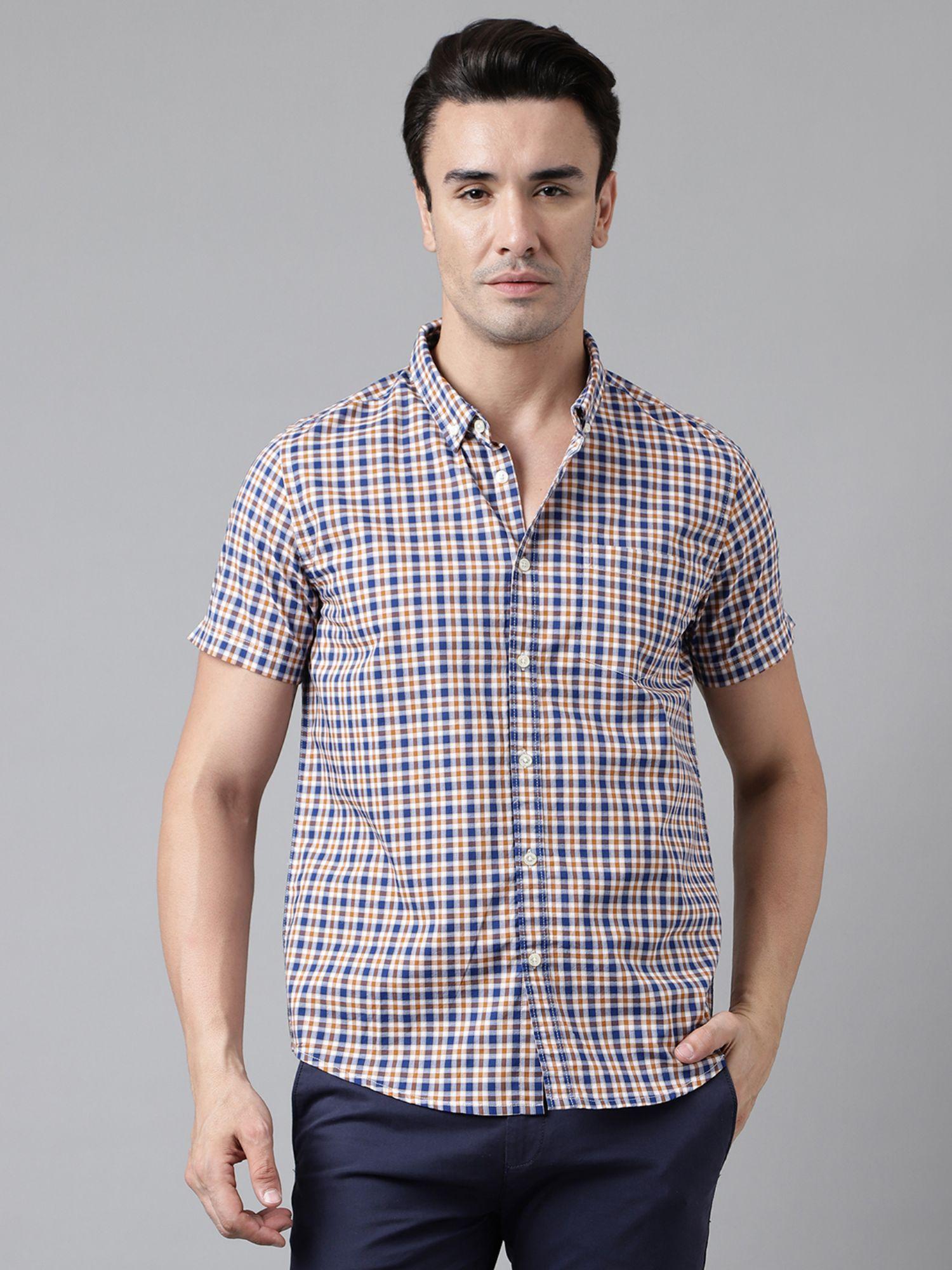 mens checks half sleeves multi-color casual shirt