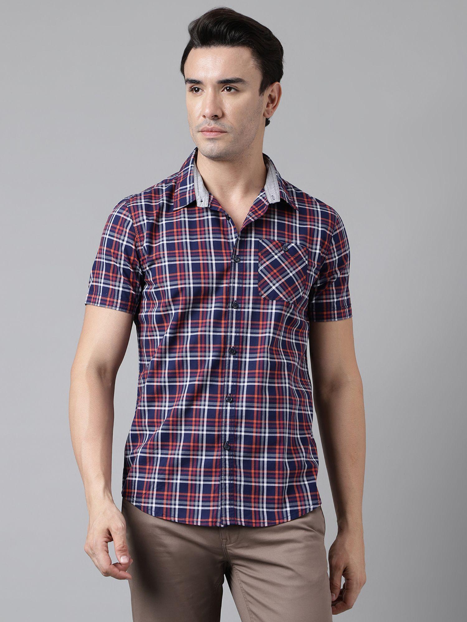 mens checks half sleeves multi-color casual shirt