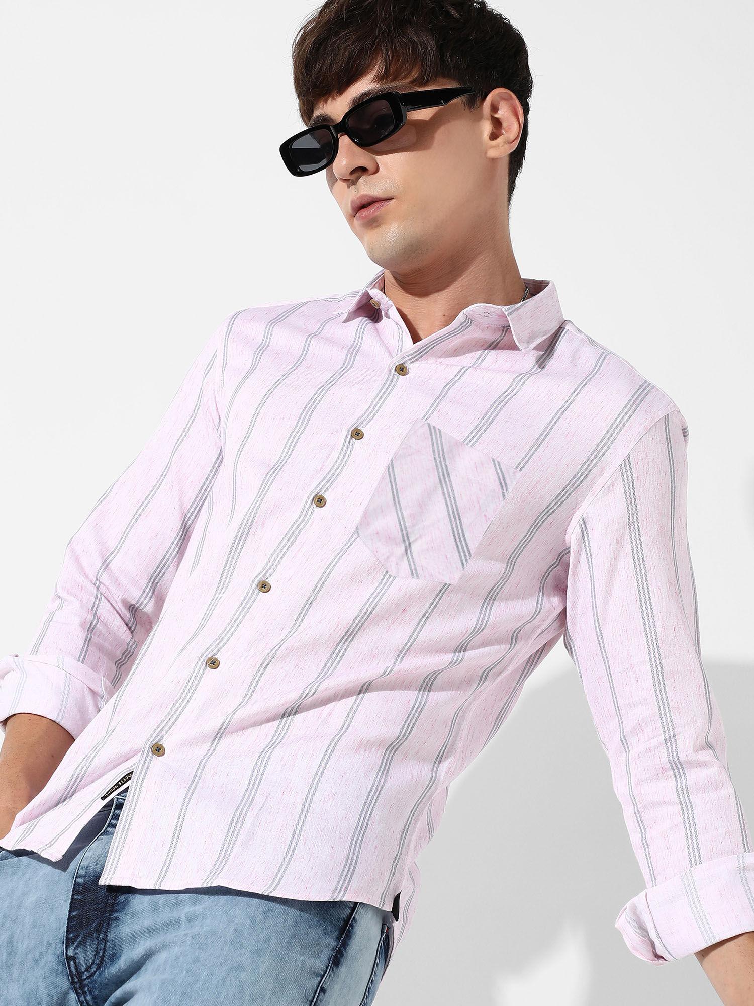 mens checks light pink casual shirt