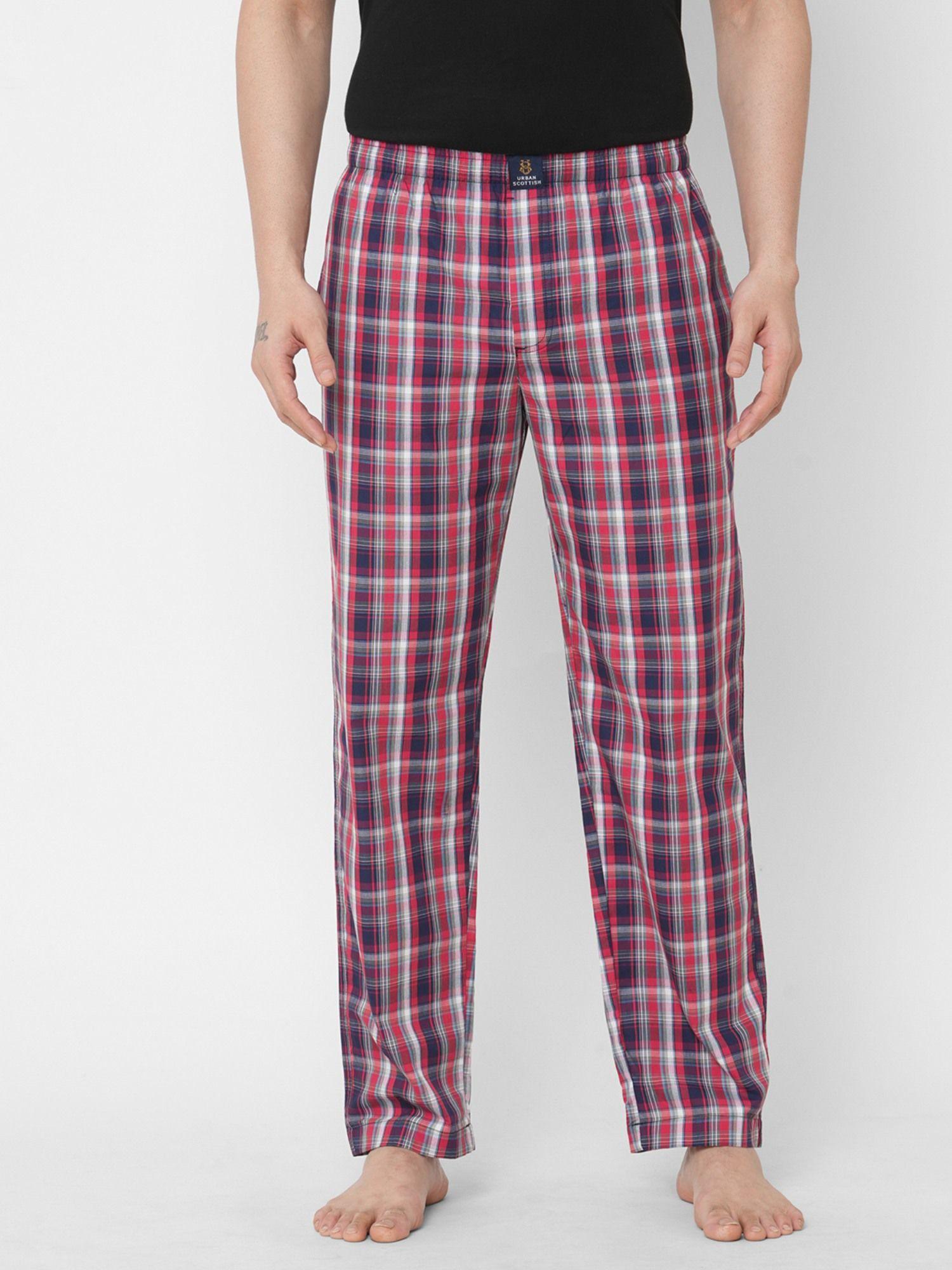 mens checks woven cotton & ultra soft pyjama with pockets multi-color