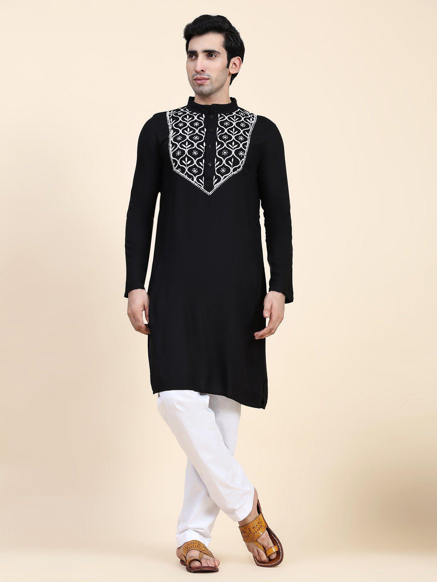 mens chikankari kurta in cotton silk blend