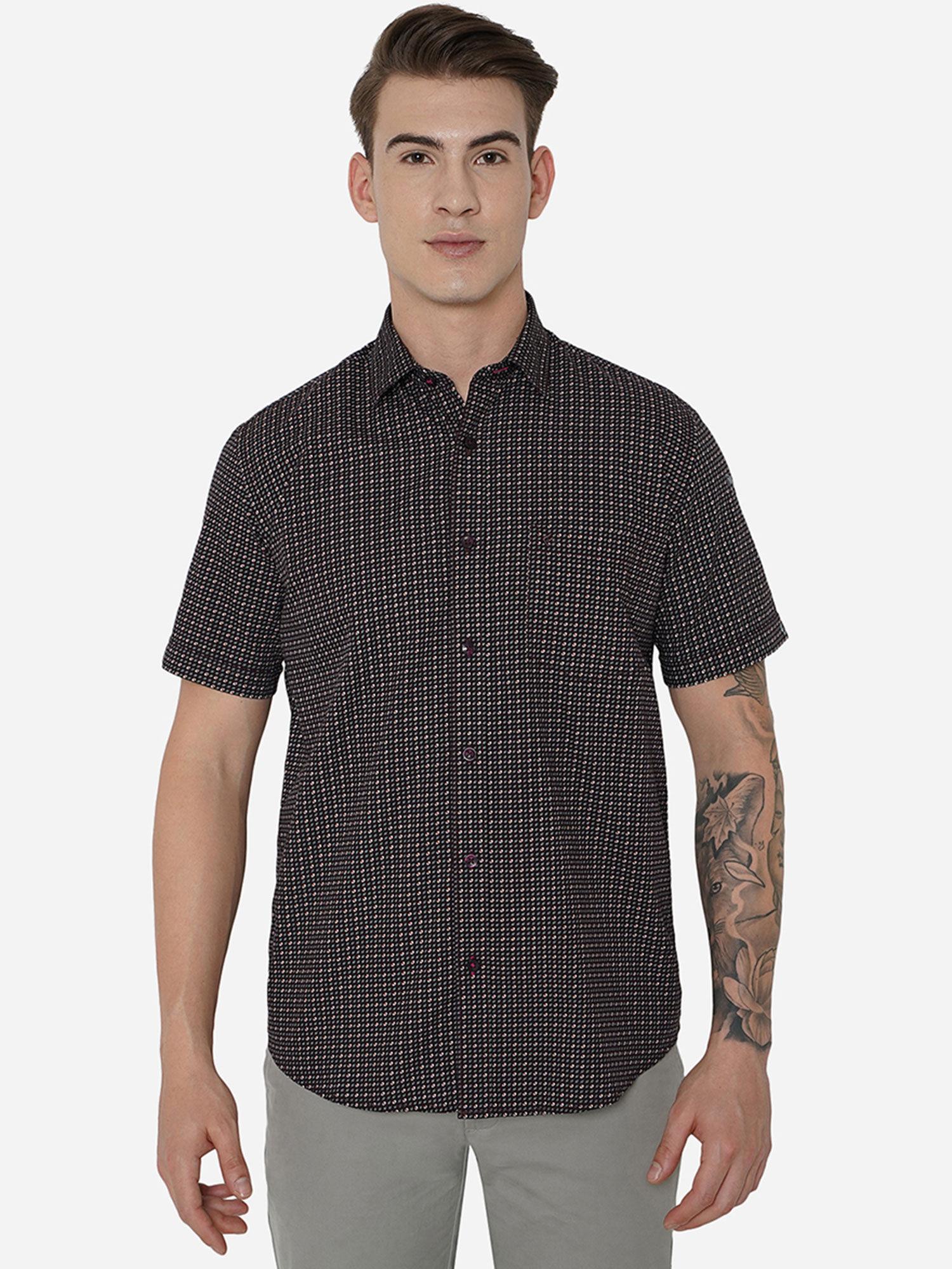 mens coffee bean cotton smart fit printed casual shirt