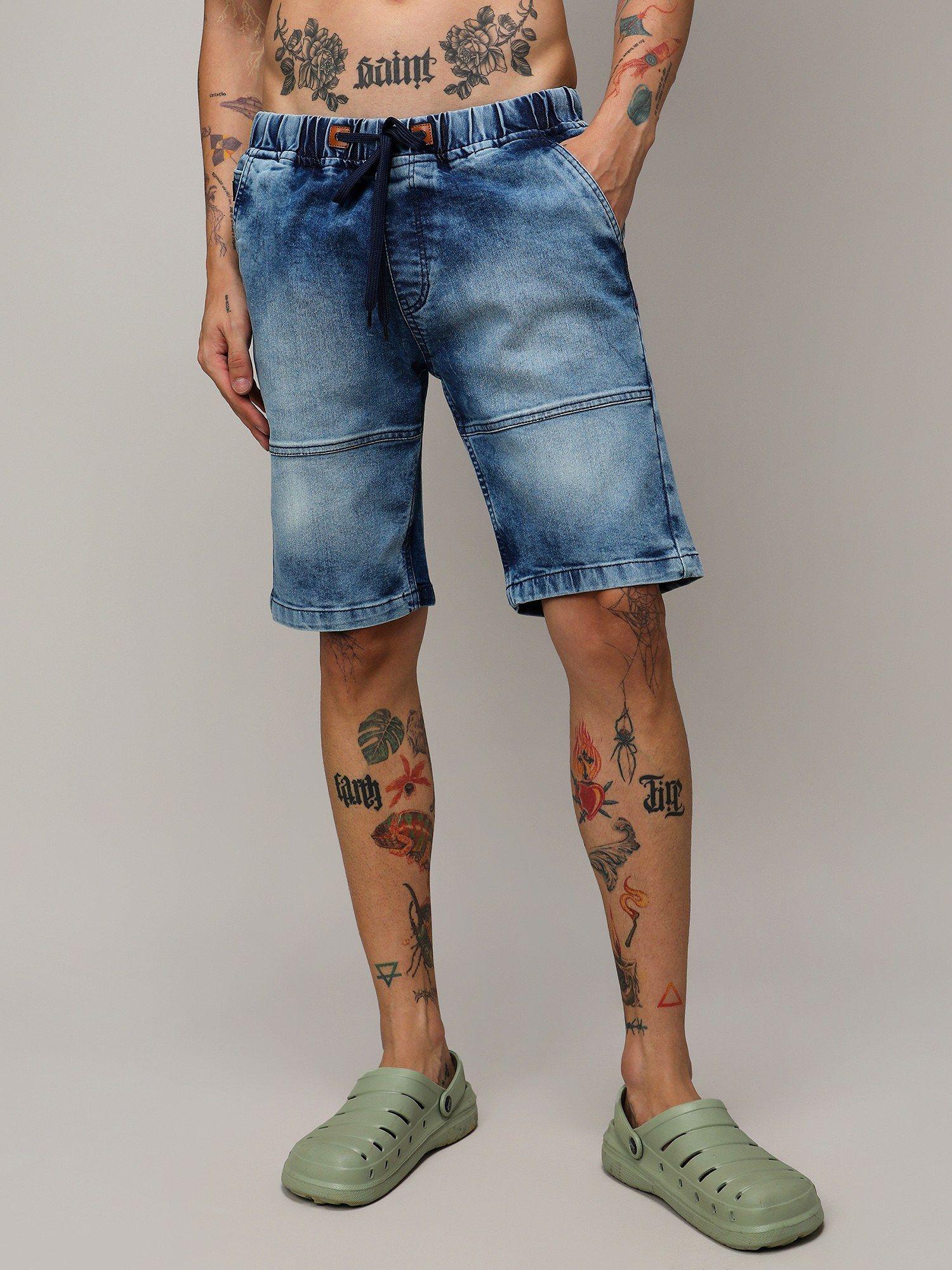 mens contrast stitch denim shorts