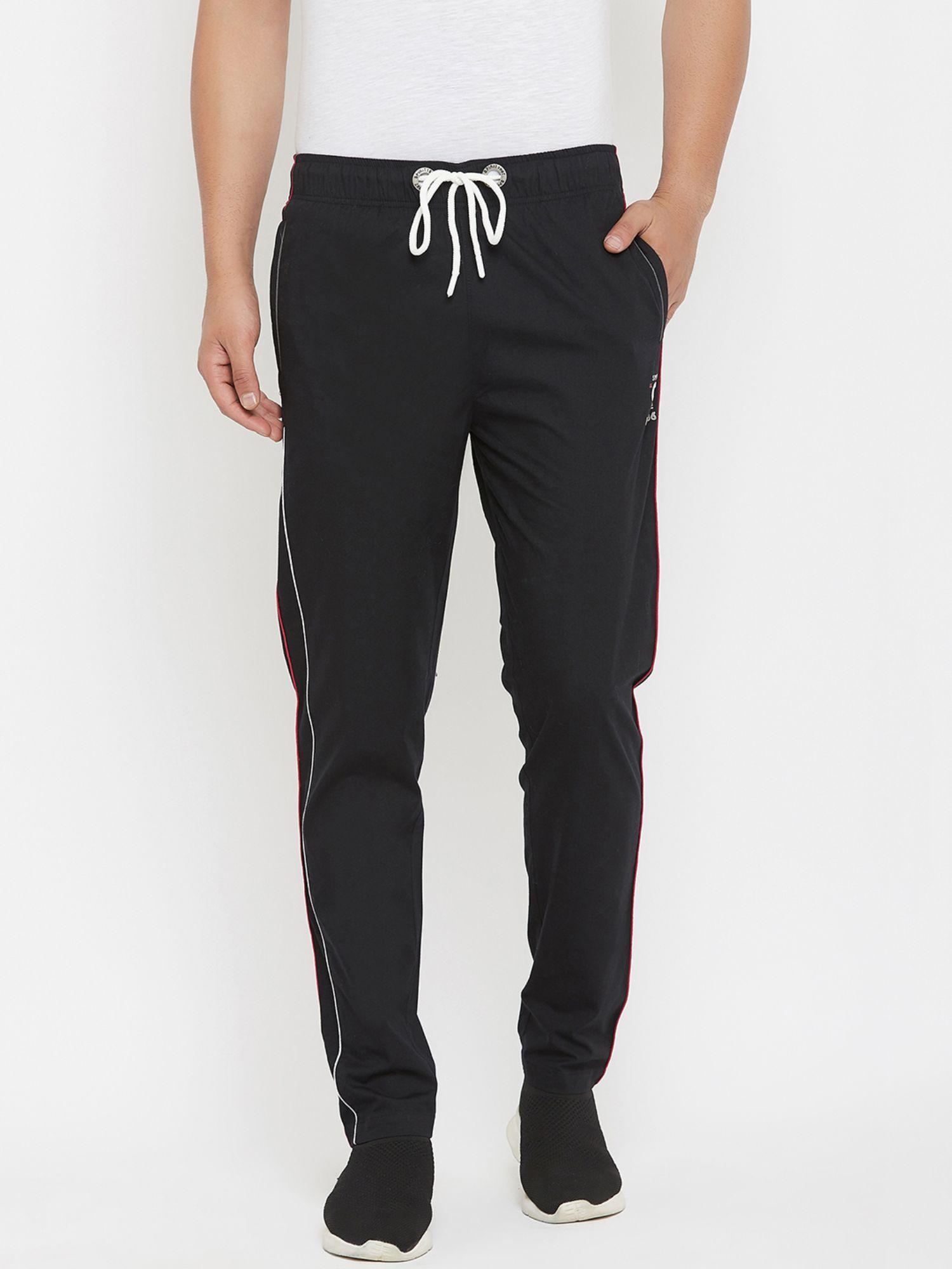 mens cotton black solid regular fit trackpant