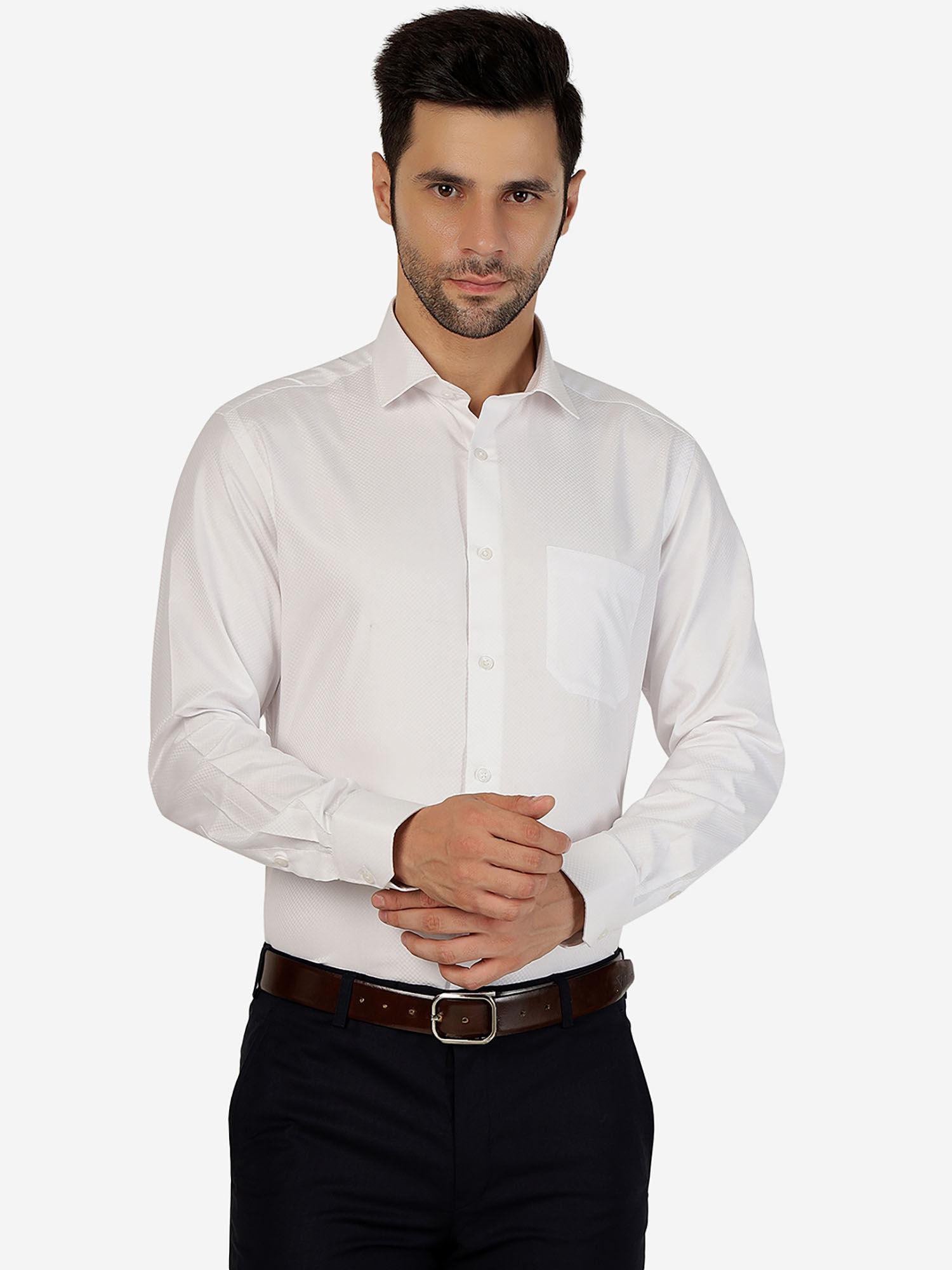 mens cotton blend solid off white slim fit formal shirt