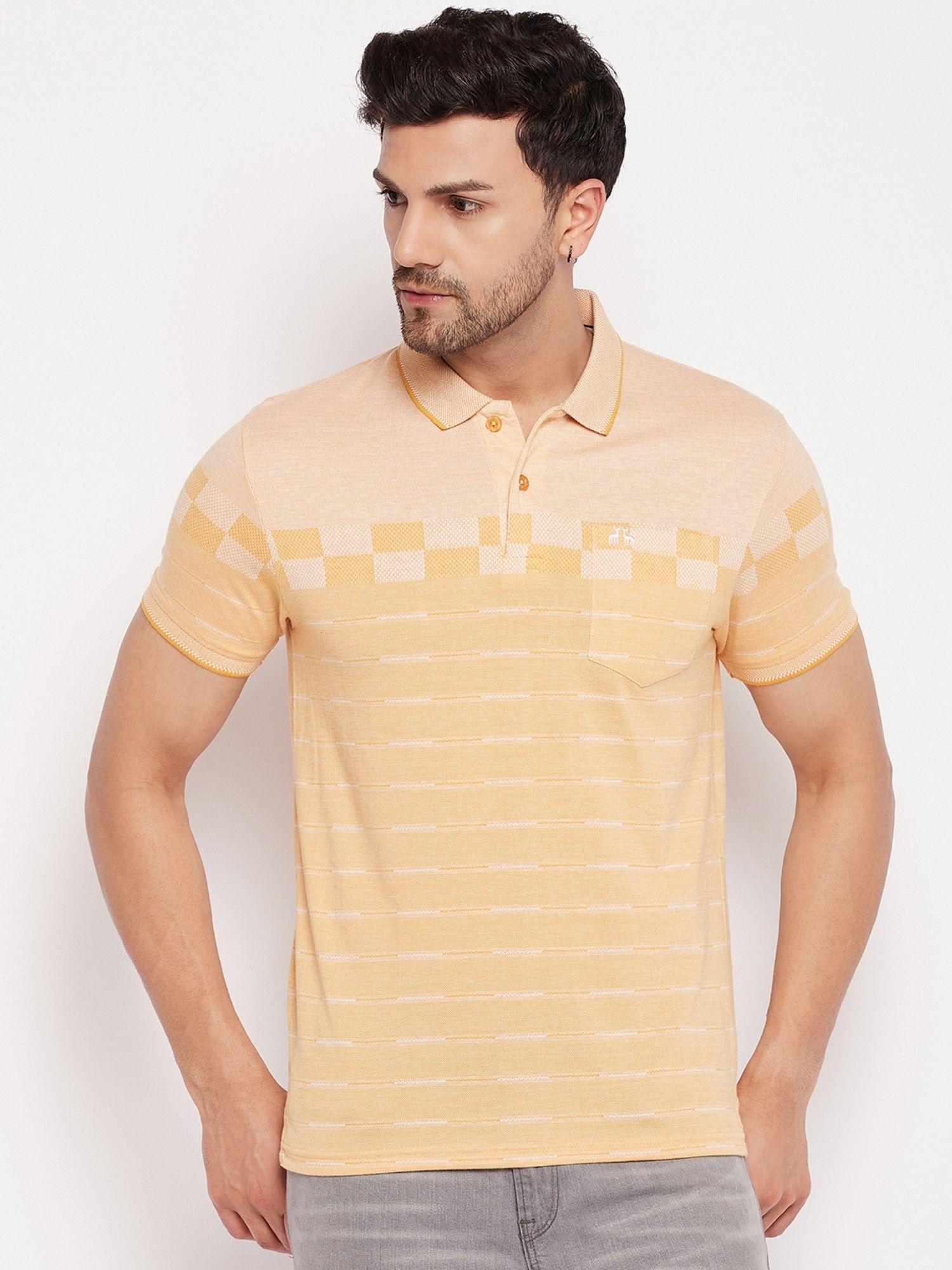 mens cotton blend yellow polo neck t-shirt