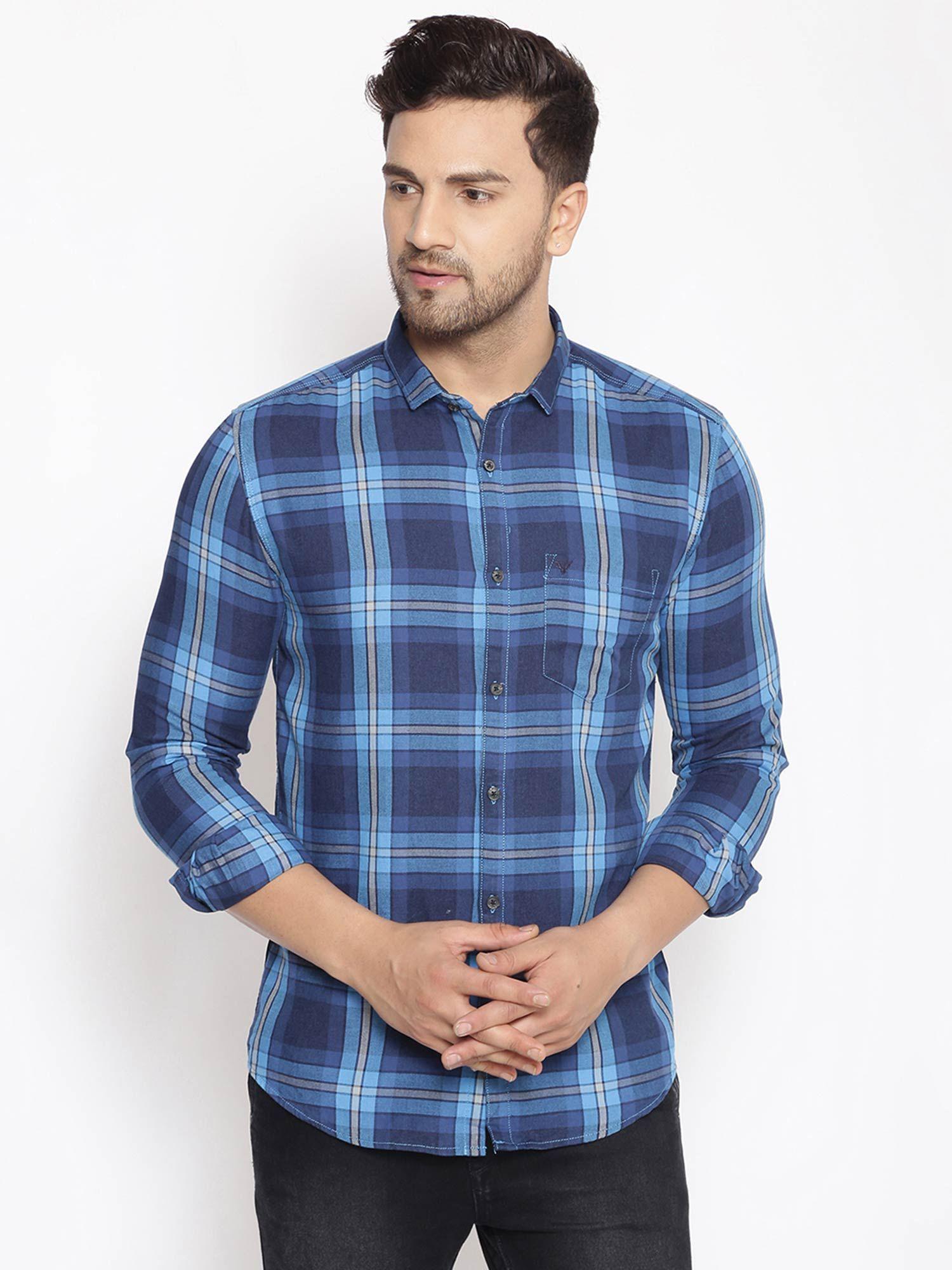 mens cotton blue printed slim fit shirt