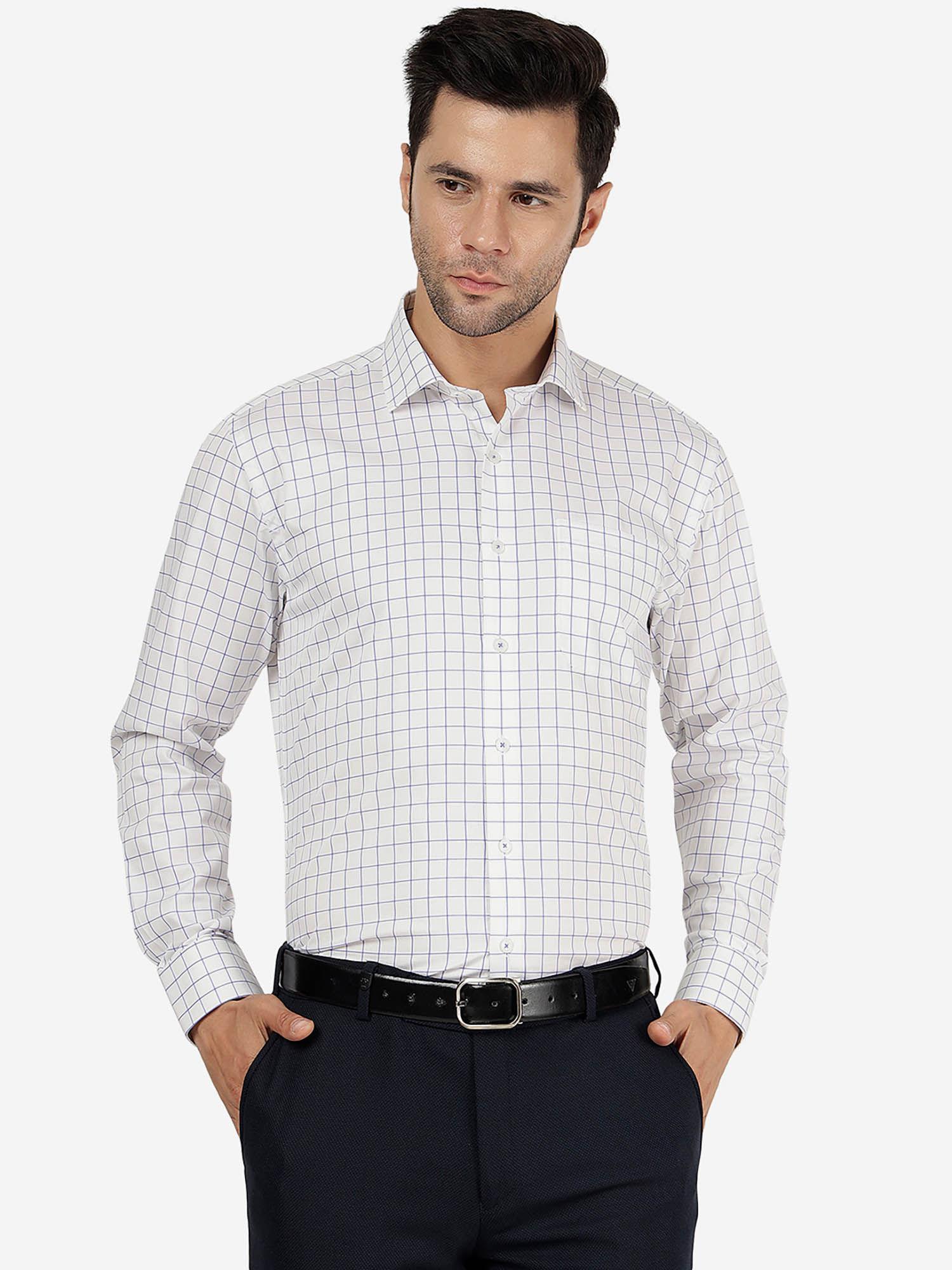 mens cotton checked white regular fit full sleeve formal shirt
