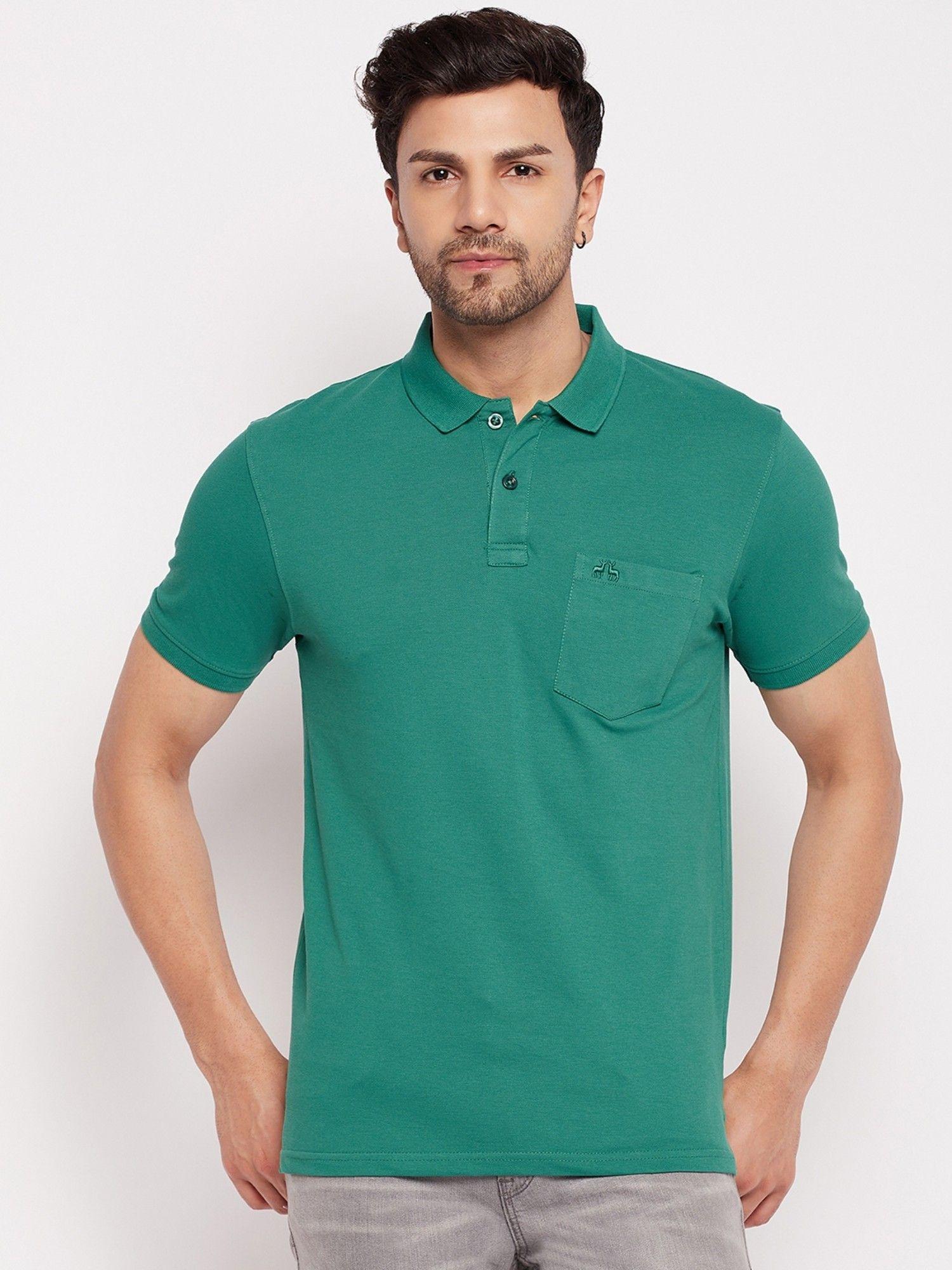 mens cotton lycra green polo neck t-shirt