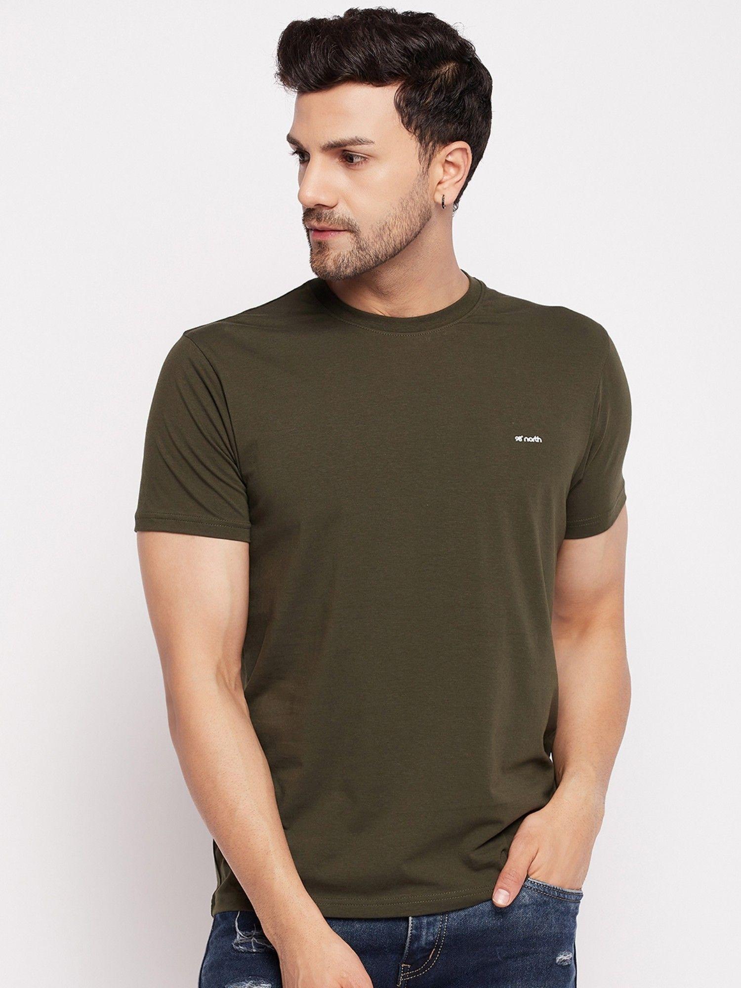 mens cotton lycra olive round neck t-shirt