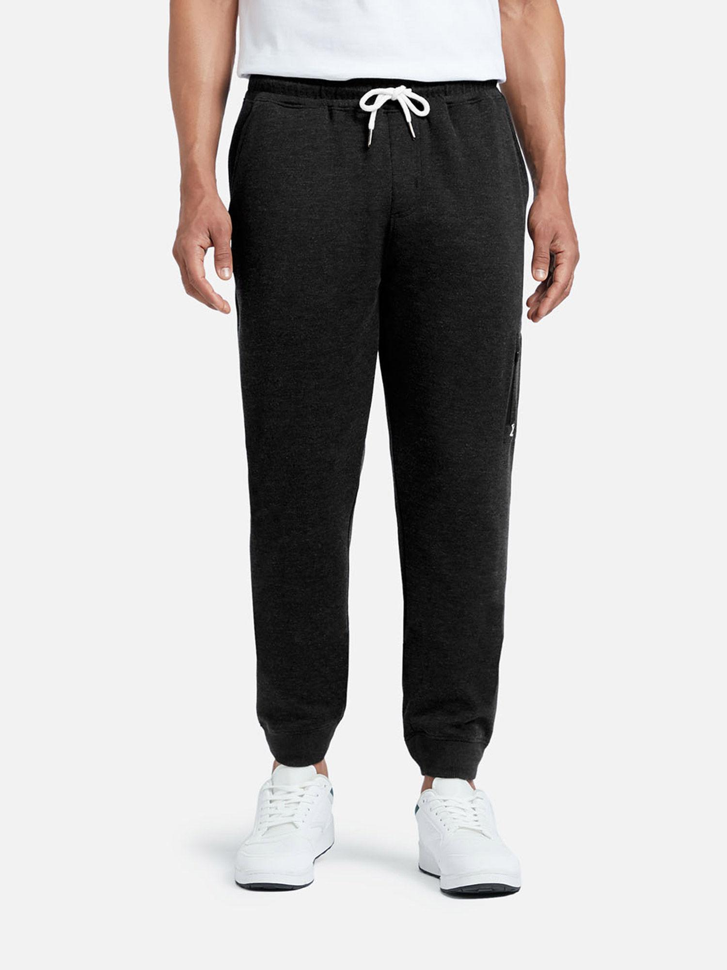 mens cotton rich solid joggers with zipper pocket